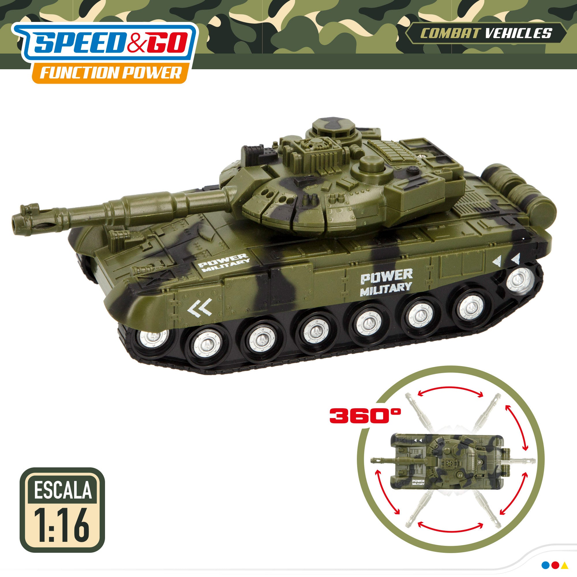 Camión de juguete portacoches militares con luz y sonido Speed & Go