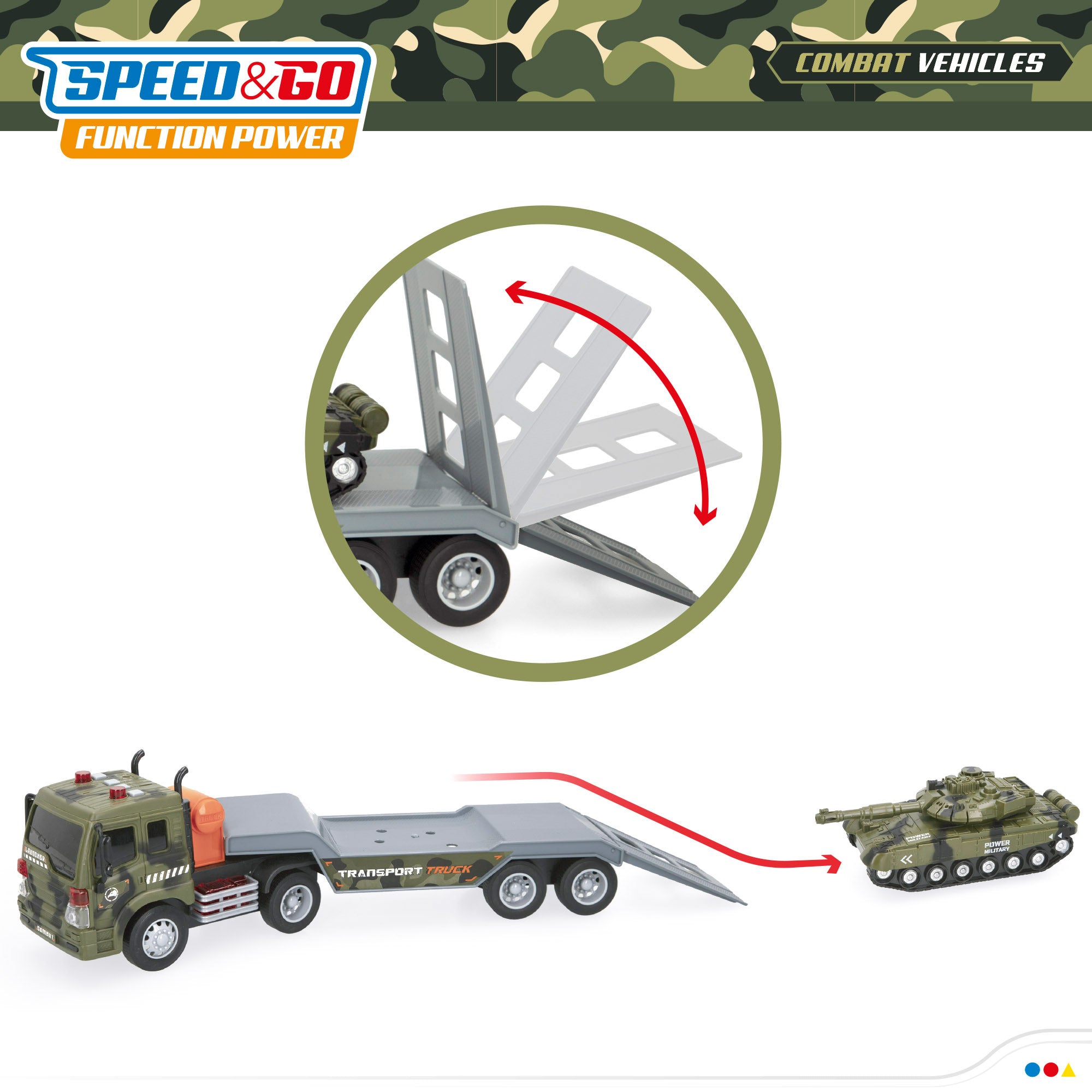 Camión de juguete portacoches militares con luz y sonido Speed & Go