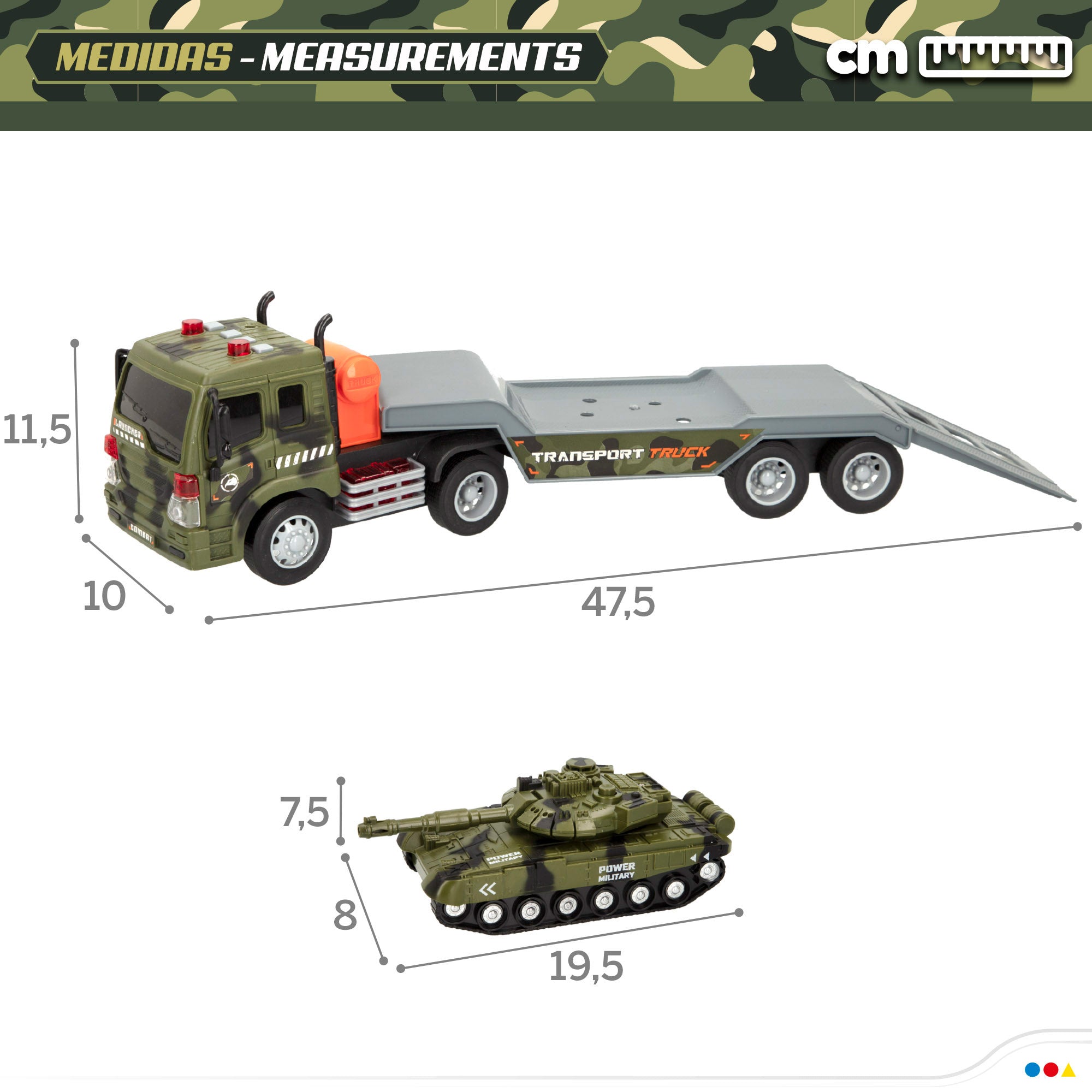 Camión de juguete portacoches militares con luz y sonido Speed & Go