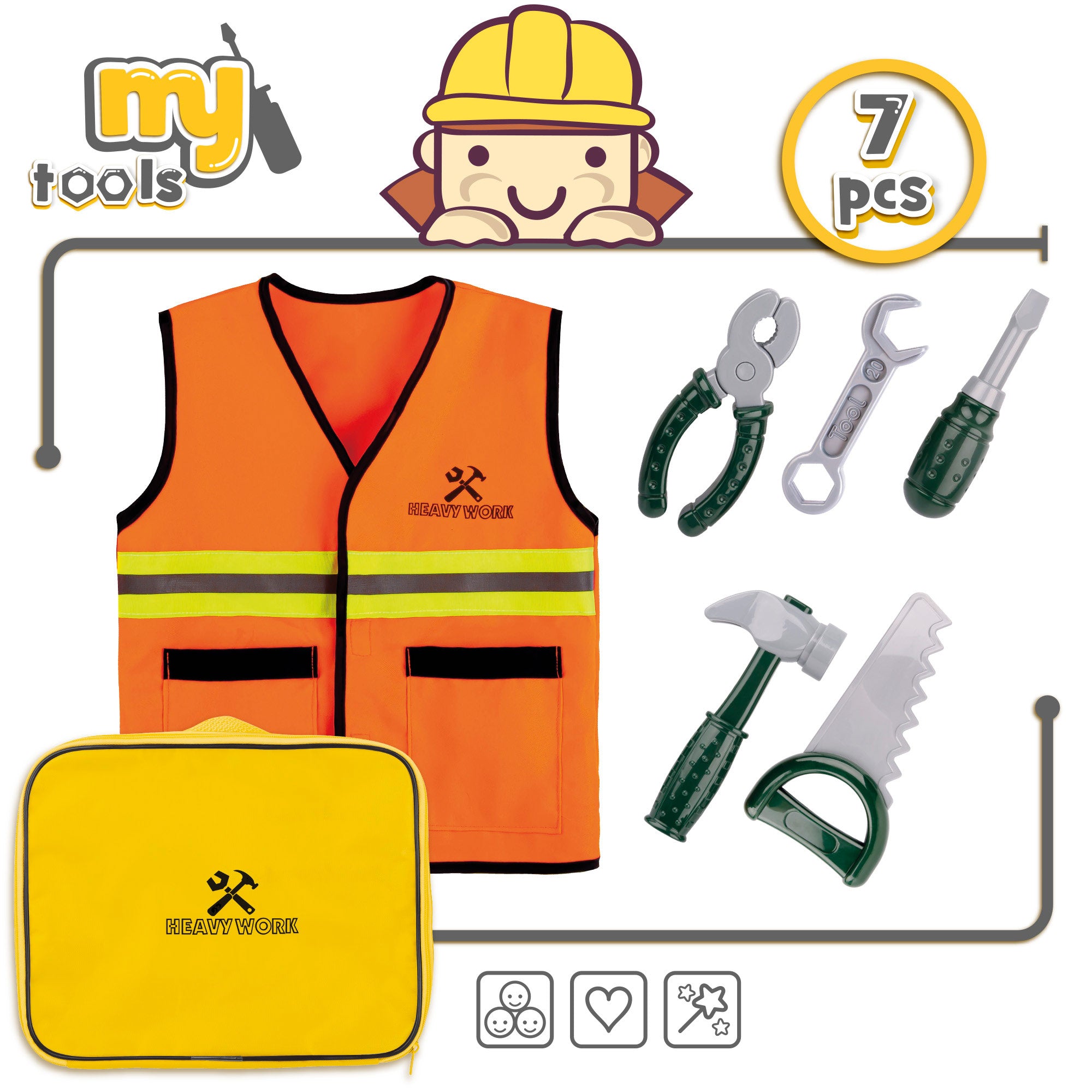 Kit de ferramentas My Tools com 7 peças, colete e ferramentas.
