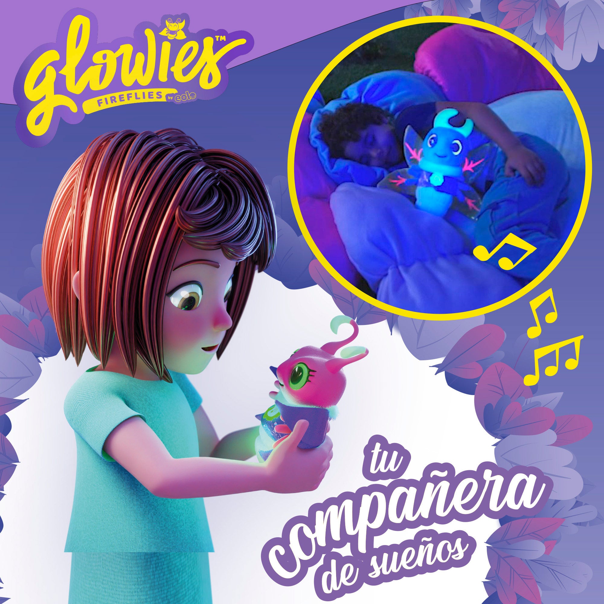 Glowies Peluche con luz y sonido para dormir color azul