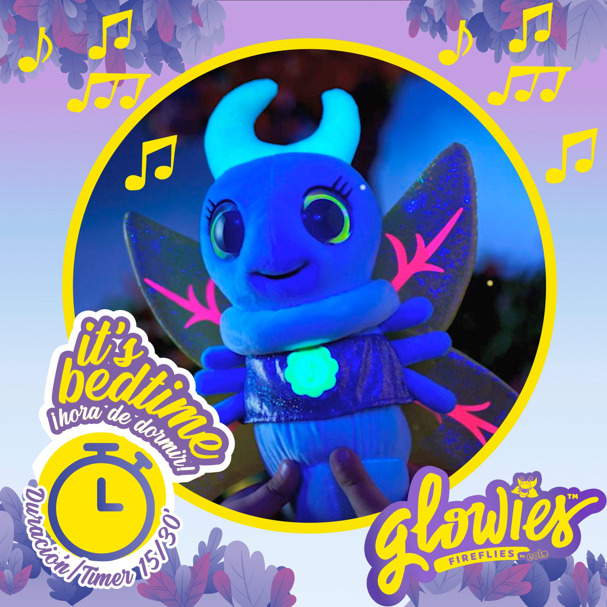 Glowies Peluche con luz y sonido para dormir color azul