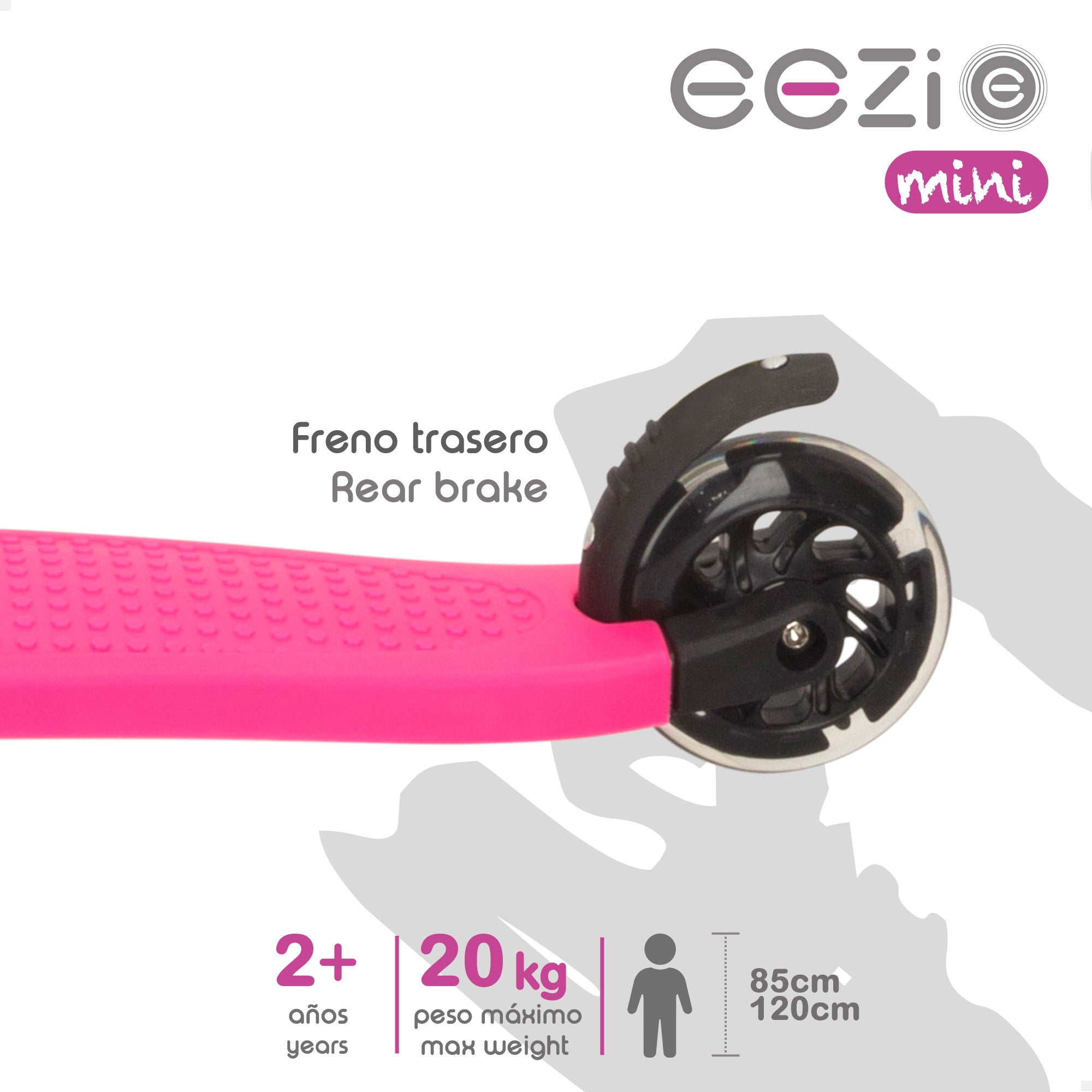 Trotinete EEZI de 3 rodas na cor fúcsia com guiador removível