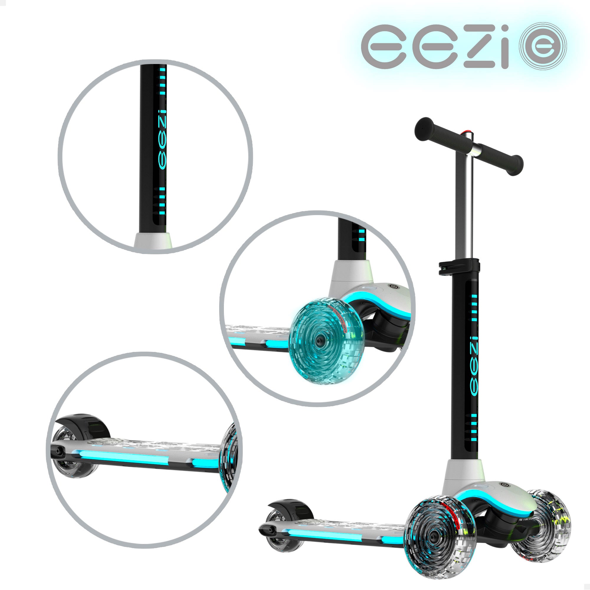 Patinete 3 ruedas blanco con luces multicolor personalizables EEZI