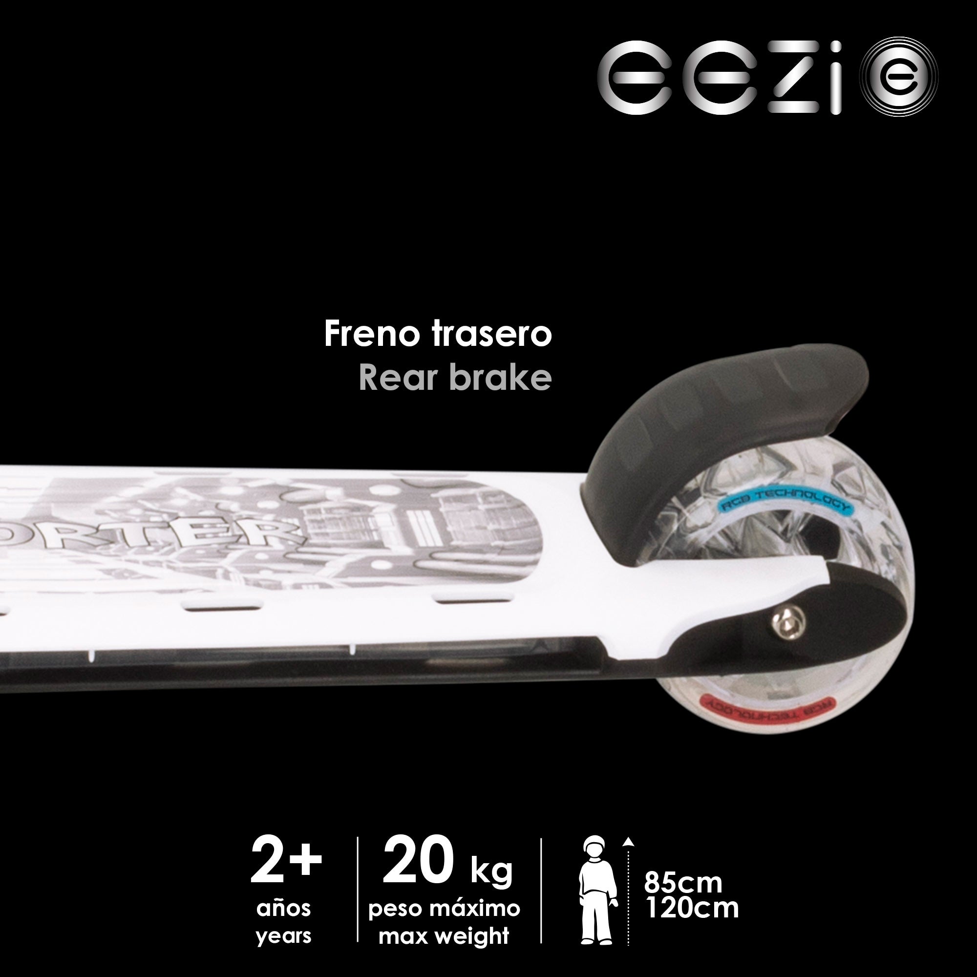 Patinete 3 ruedas blanco con luces multicolor personalizables EEZI