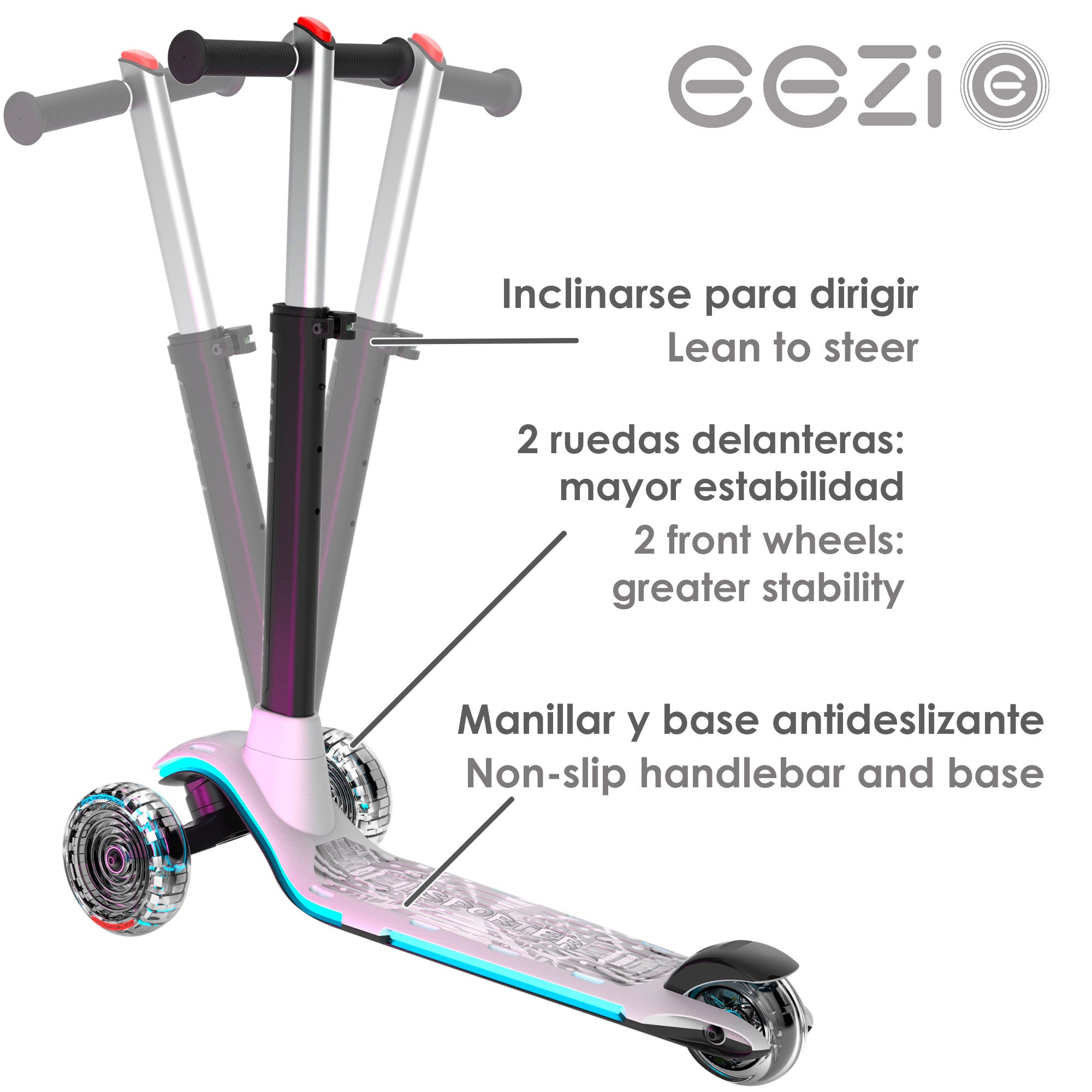 Patinete 3 ruedas blanco con luces multicolor personalizables EEZI