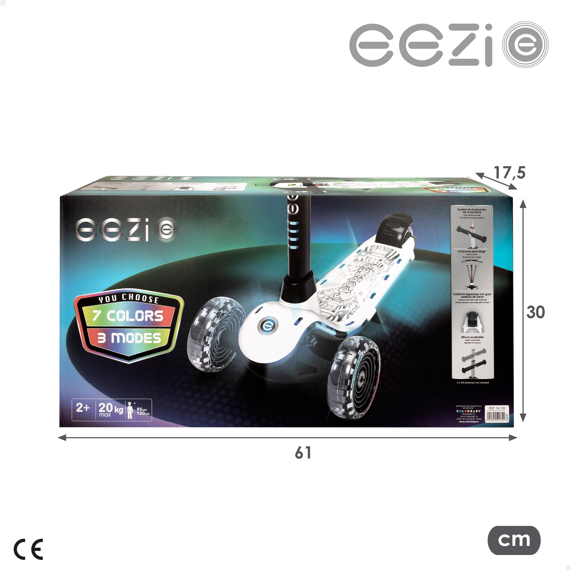 Patinete 3 ruedas blanco con luces multicolor personalizables EEZI