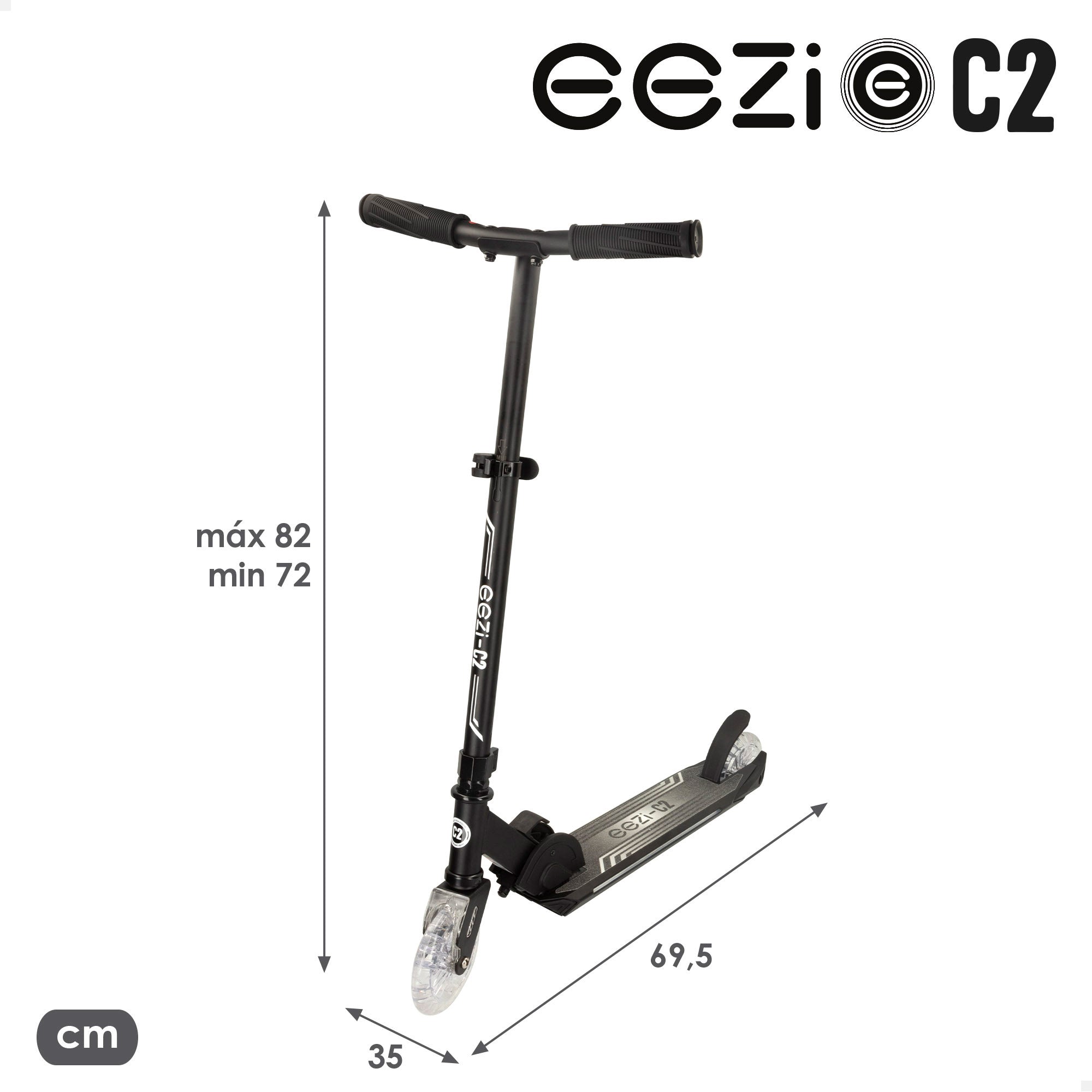 Patinete 2 ruedas negro plegable con luces personalizables EEZI