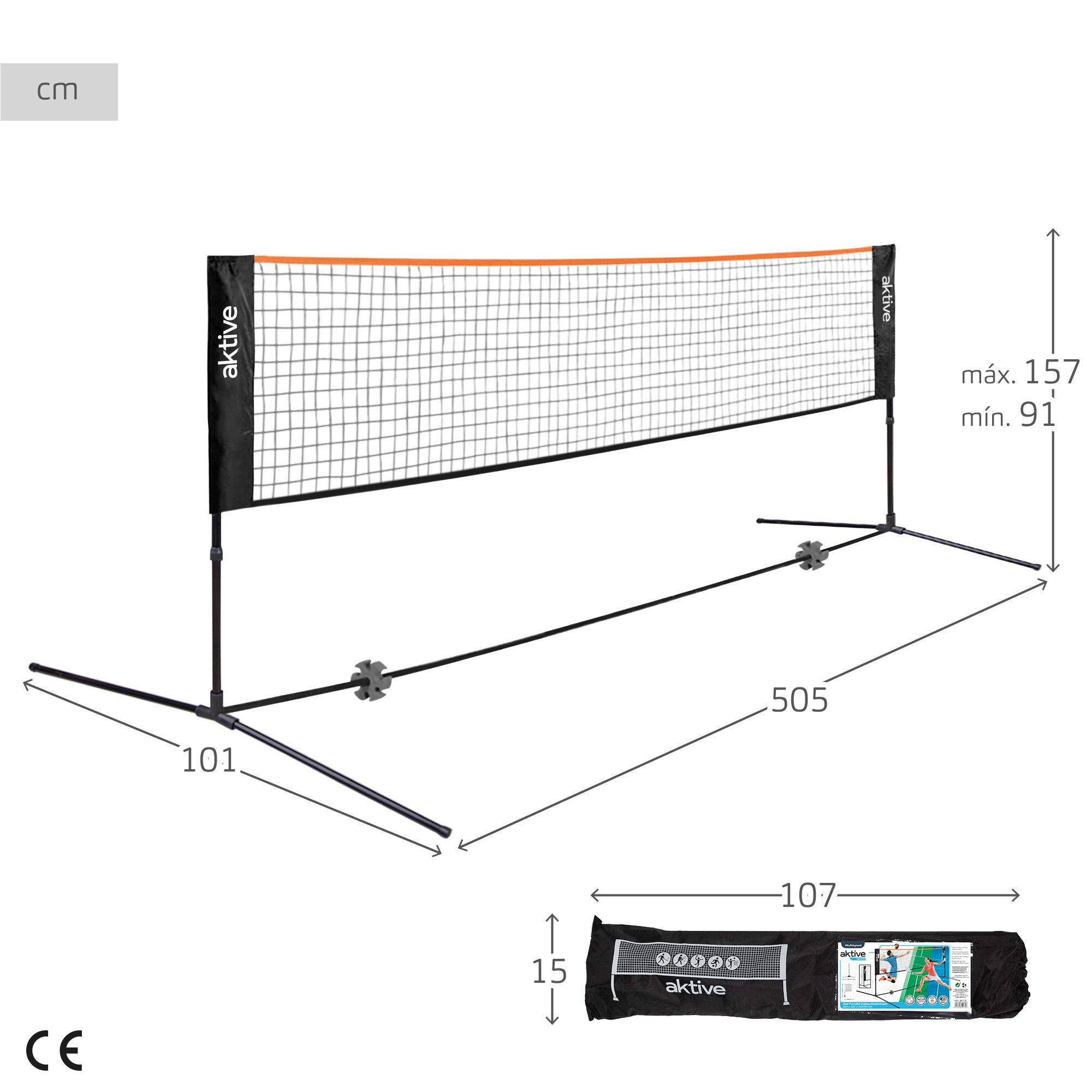 Rede de voleibol e badminton de 5m, ajustável em altura e portátil, da Aktive Sports.