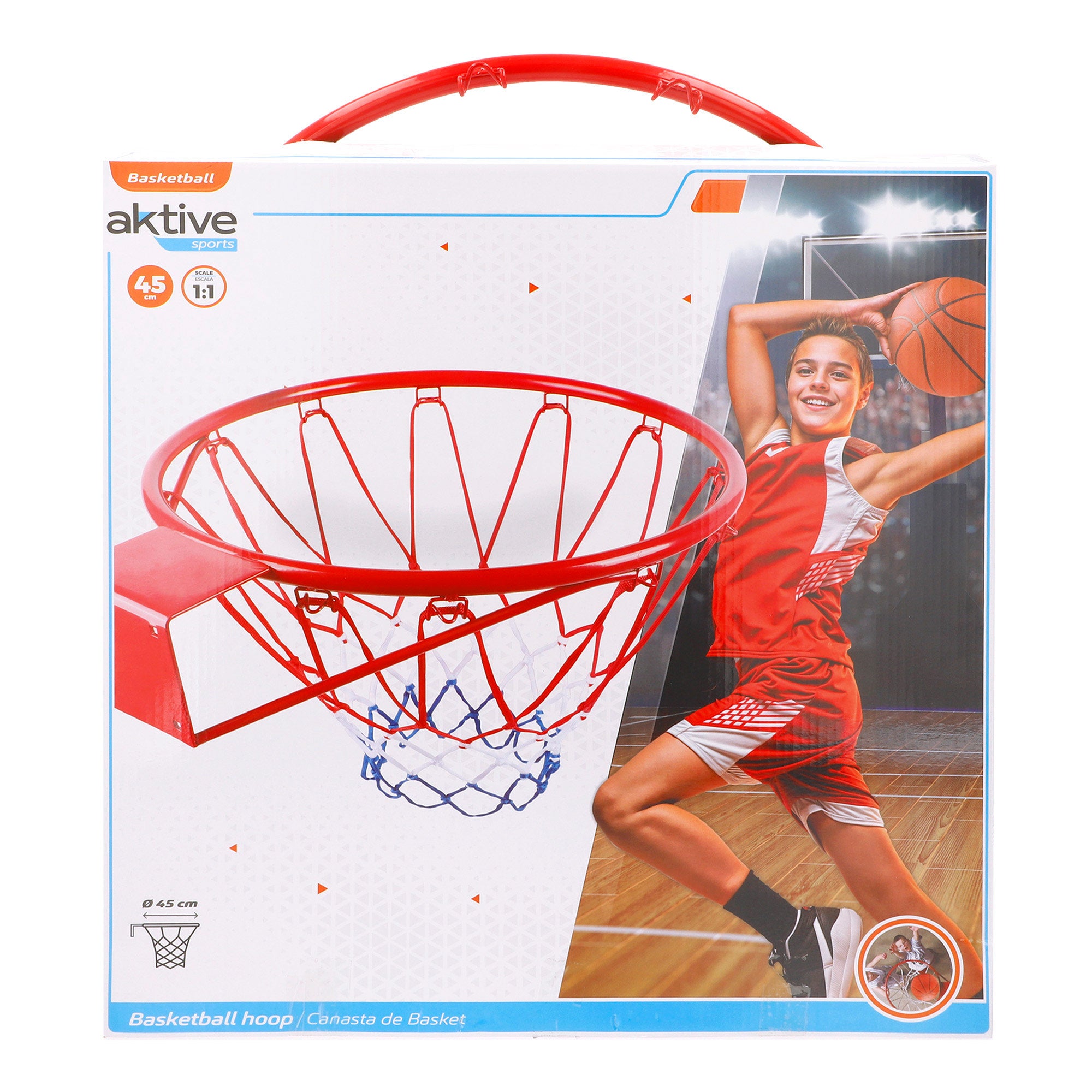 Aktive Canasta baloncesto de pared 45 cm con balón e hinchador