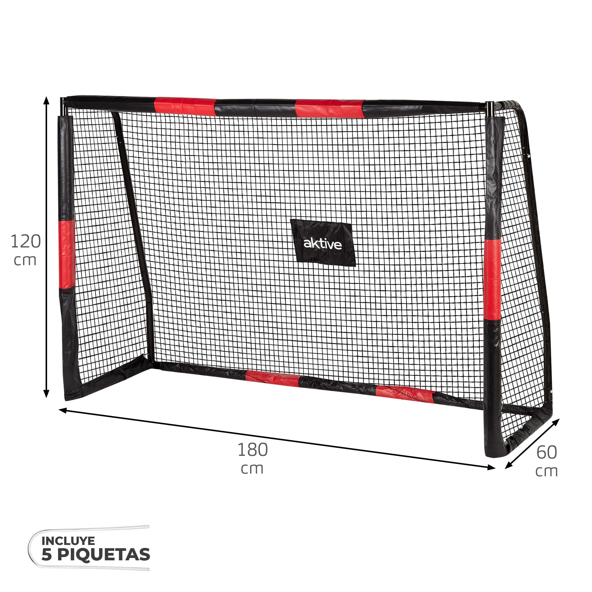 Aktive Portería de fútbol 2 m estructura con protección, red y 5 piquetas