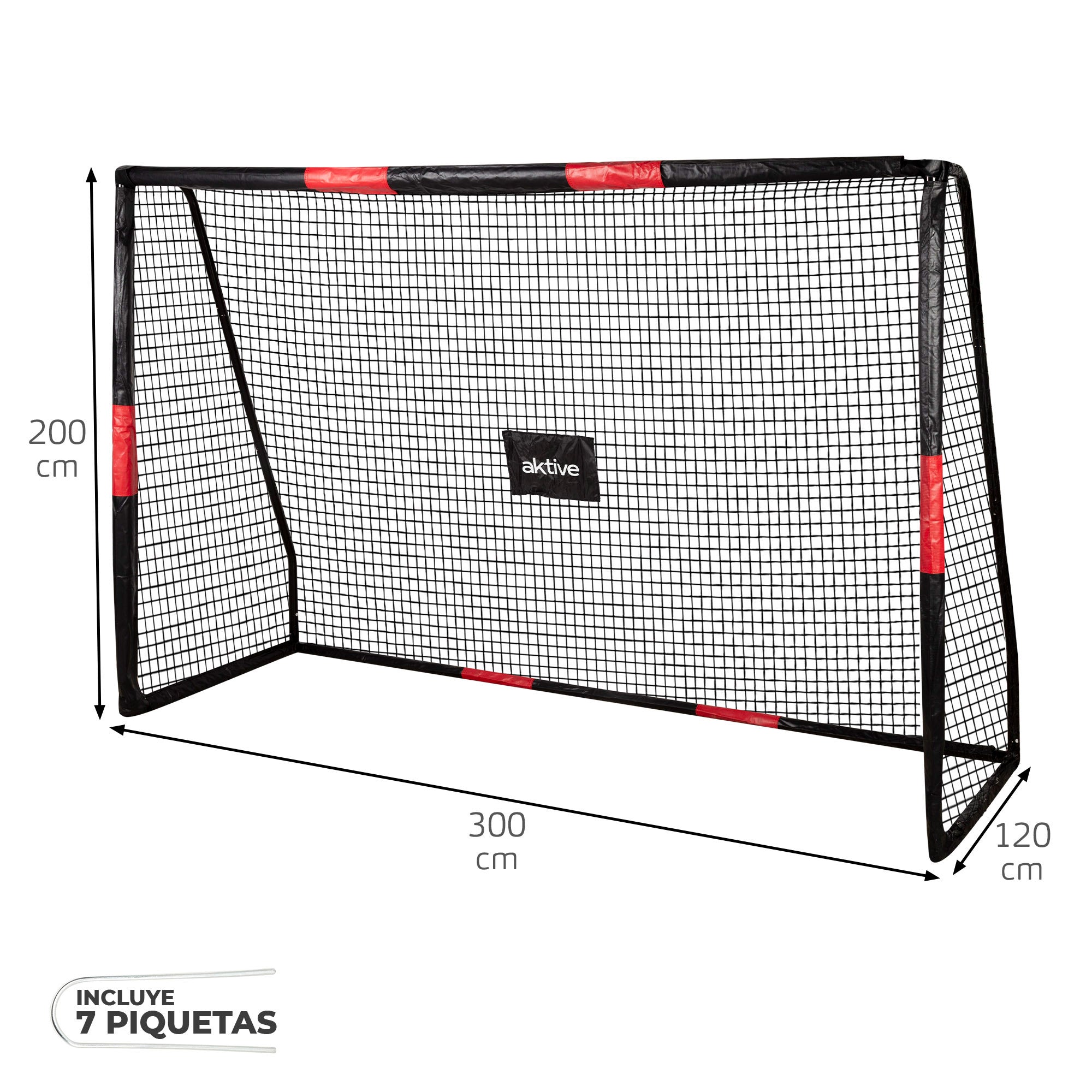 Aktive Portería de fútbol 3 m estructura con protección, red y piquetas