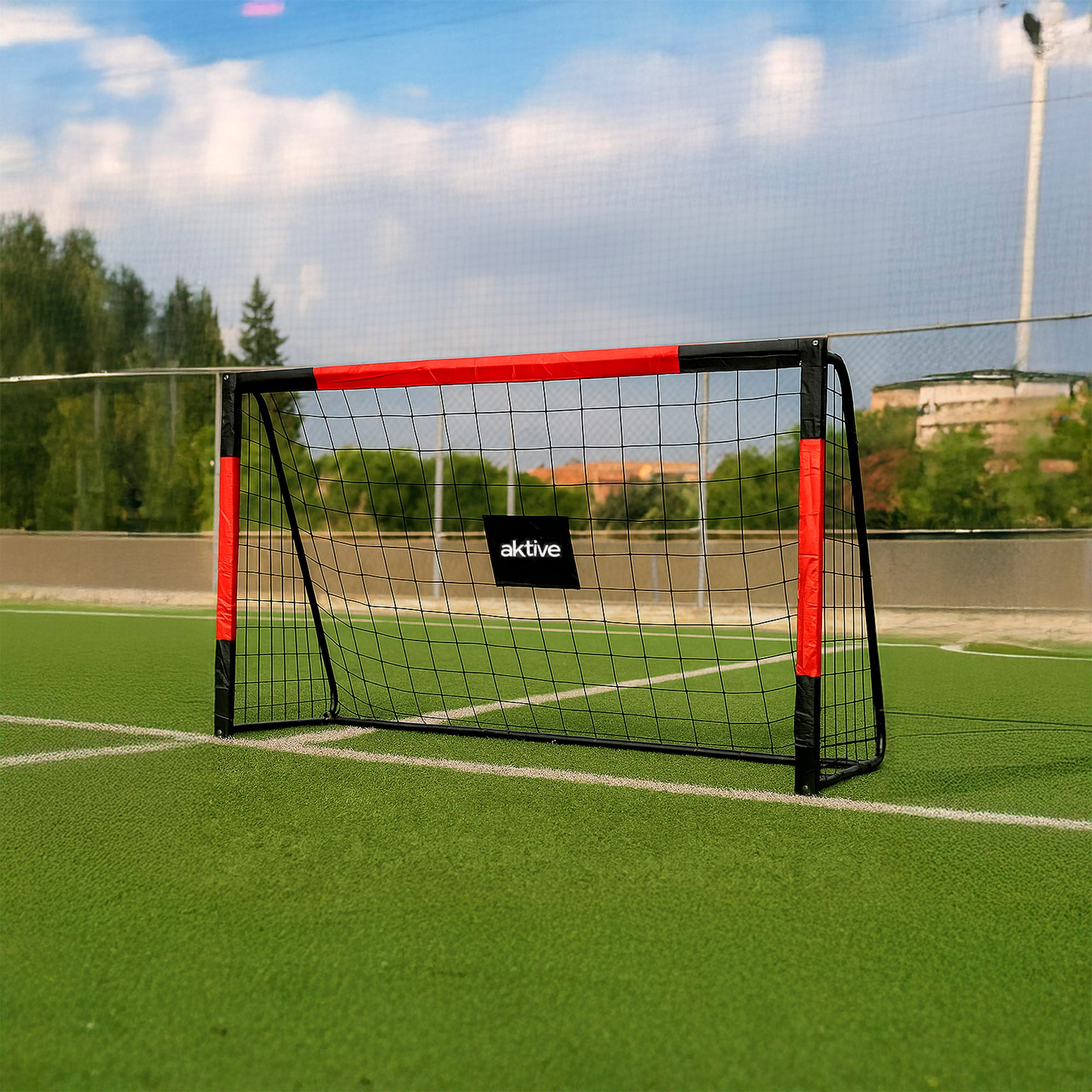 Aktive Portería de fútbol de acero 2 m con red resistente y 6 piquetas