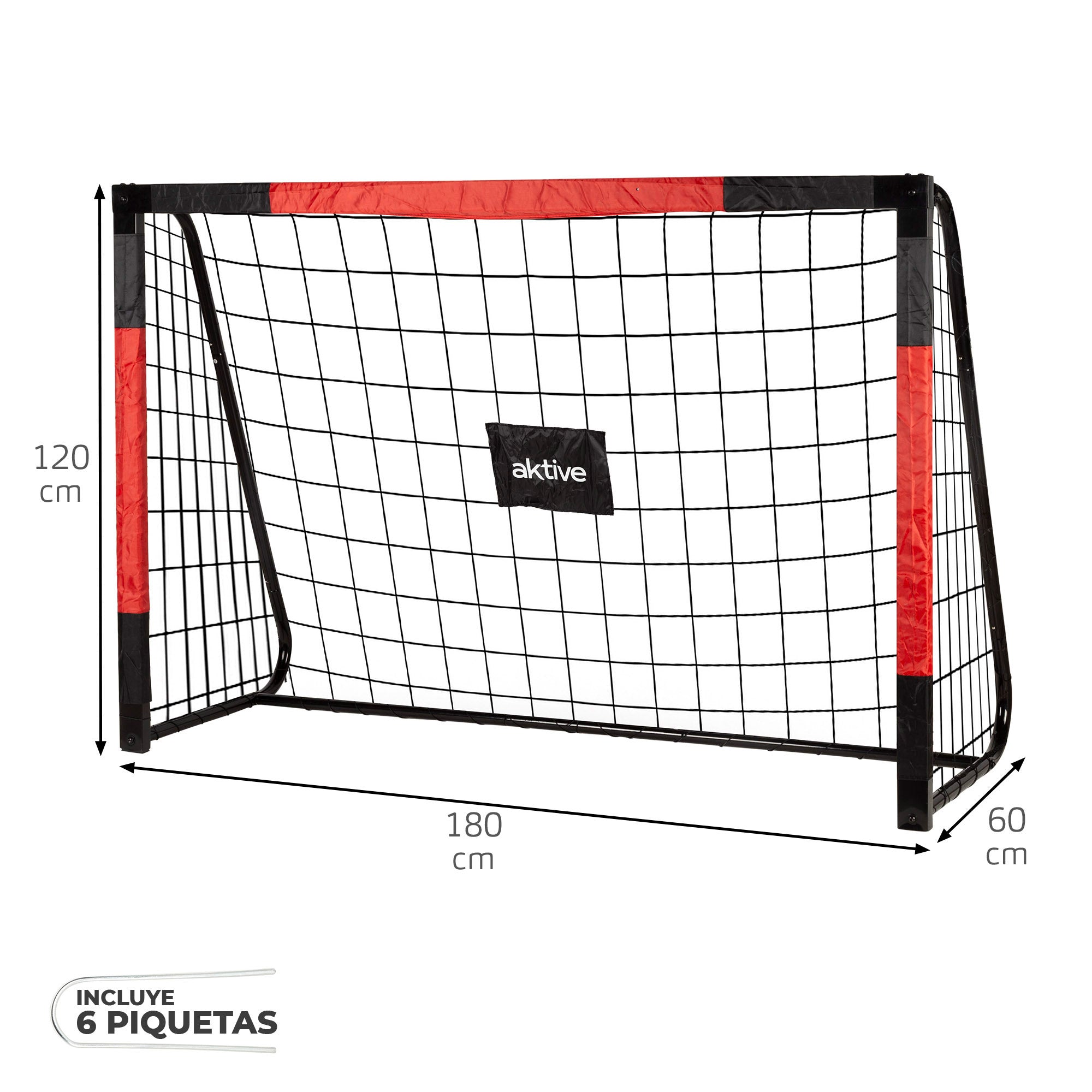 Aktive Portería de fútbol de acero 2 m con red resistente y 6 piquetas