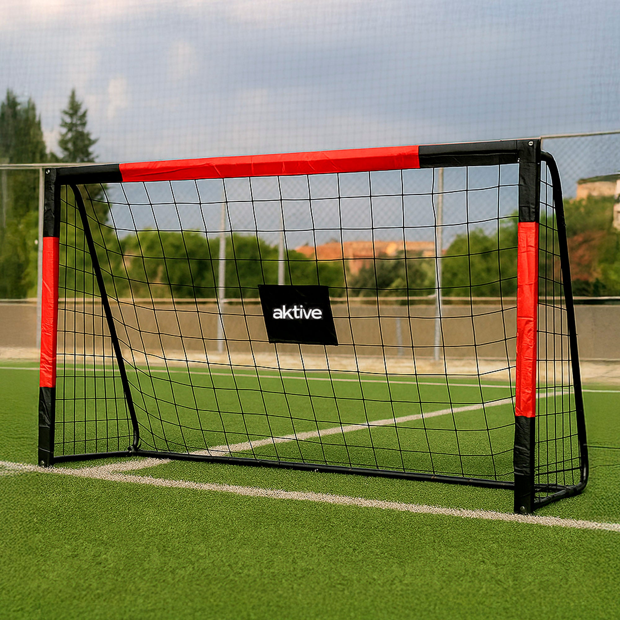 Aktive portería de fútbol 3 m de acero con red resistente y 7 piquetas