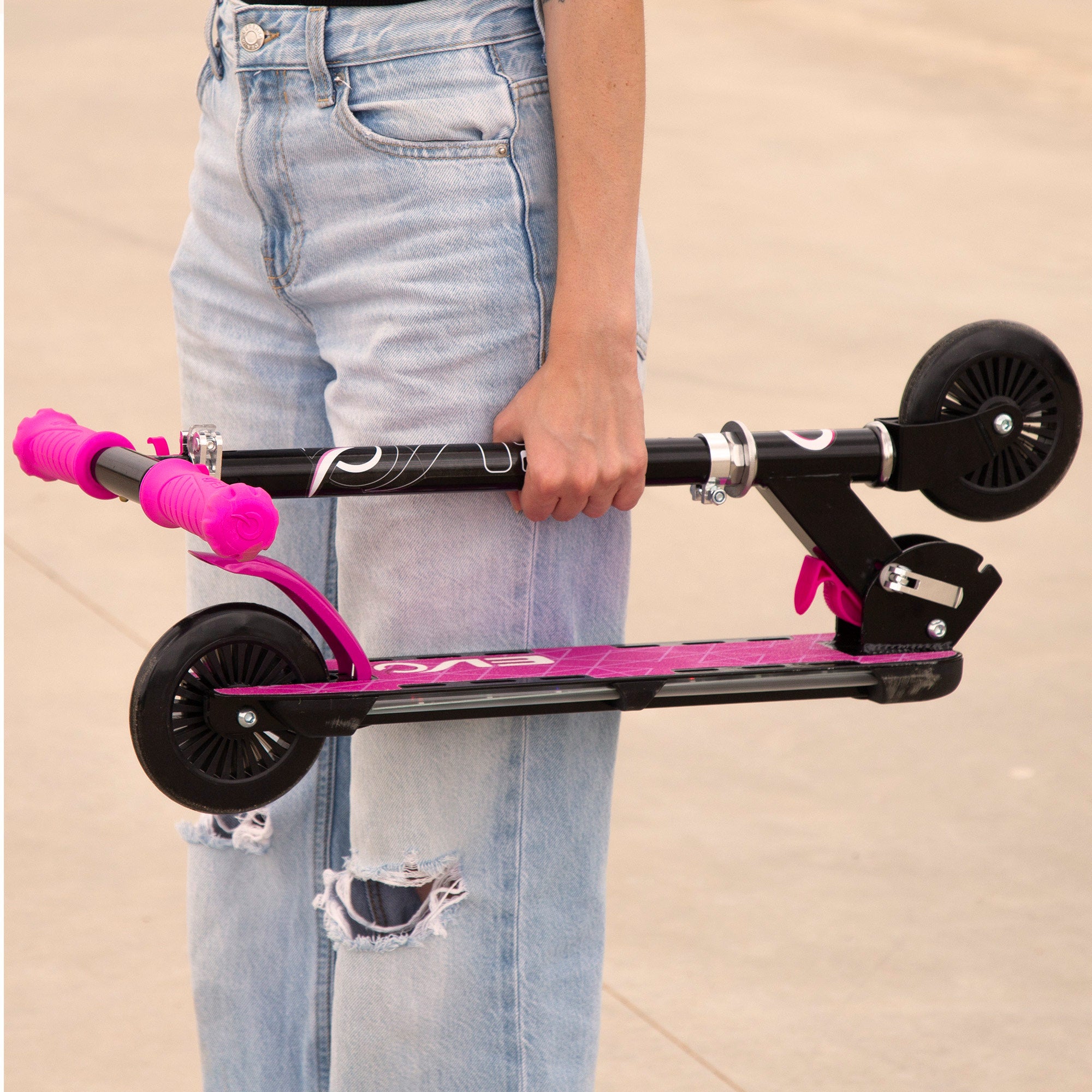 Patinete rosa 2 ruedas luces multicolor EVO