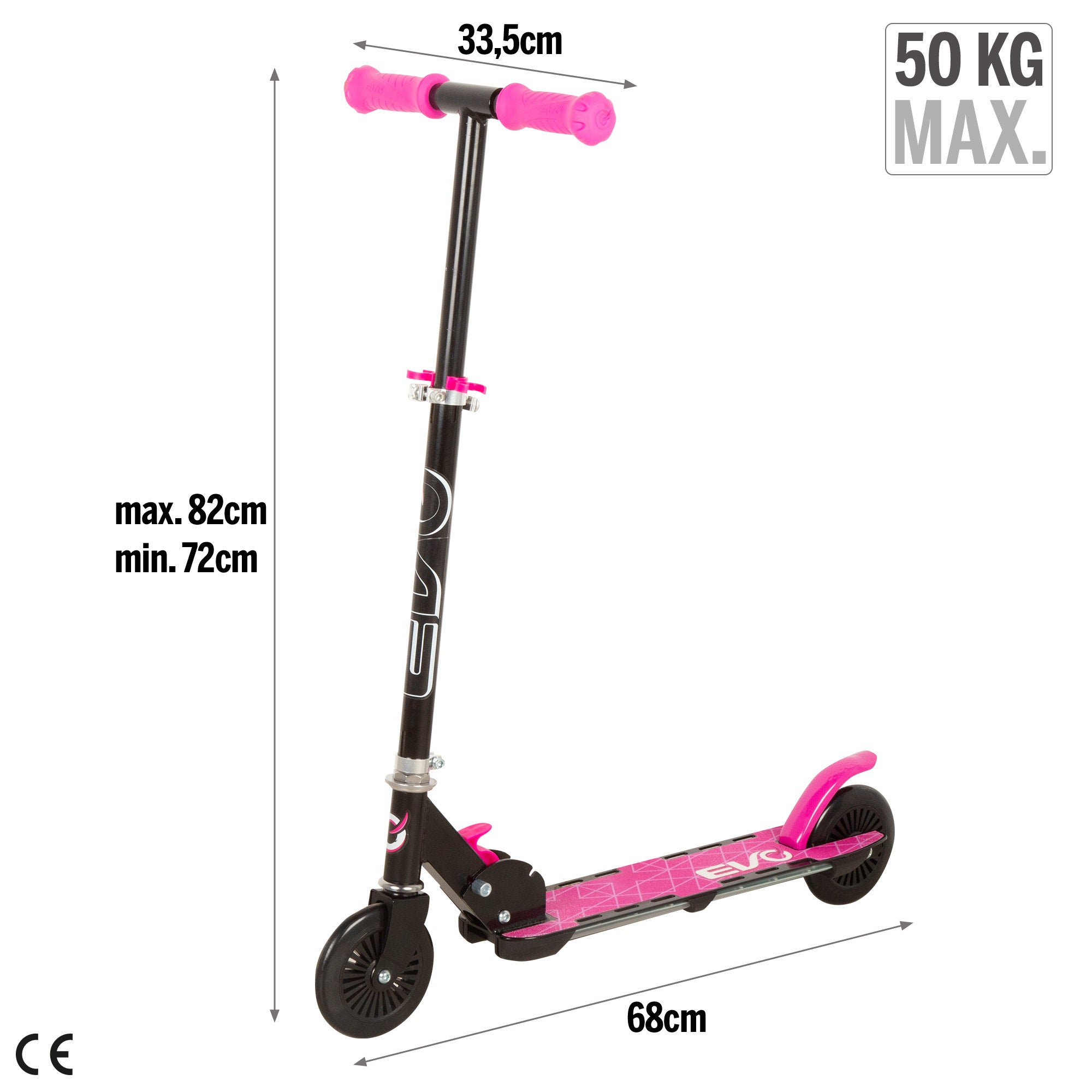 Trotinete EVO rosa com 2 rodas e luzes multicoloridas