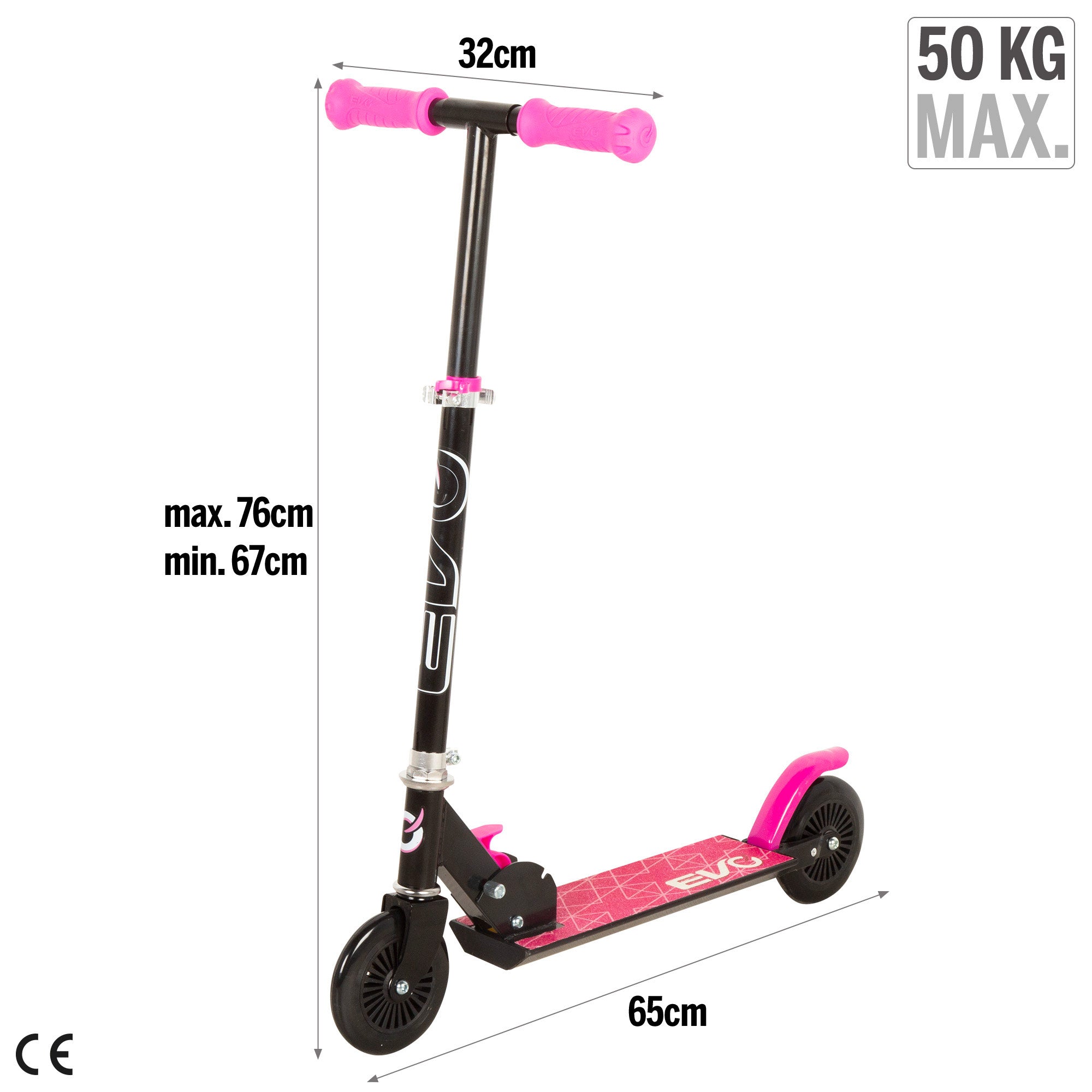 Trotinete dobrável e ajustável de 2 rodas EVO rosa