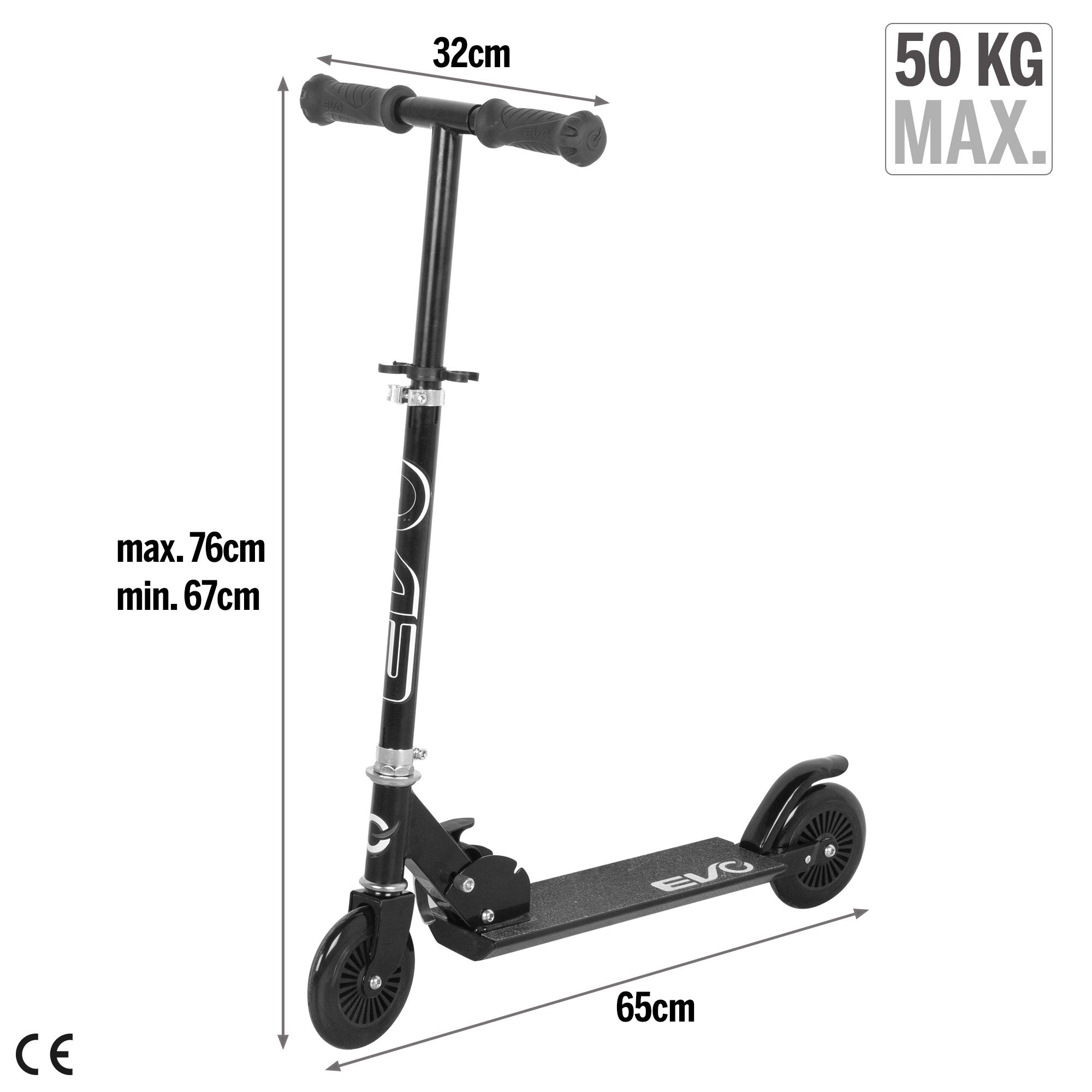 Patinete 2 ruedas plegable y ajustable negro EVO