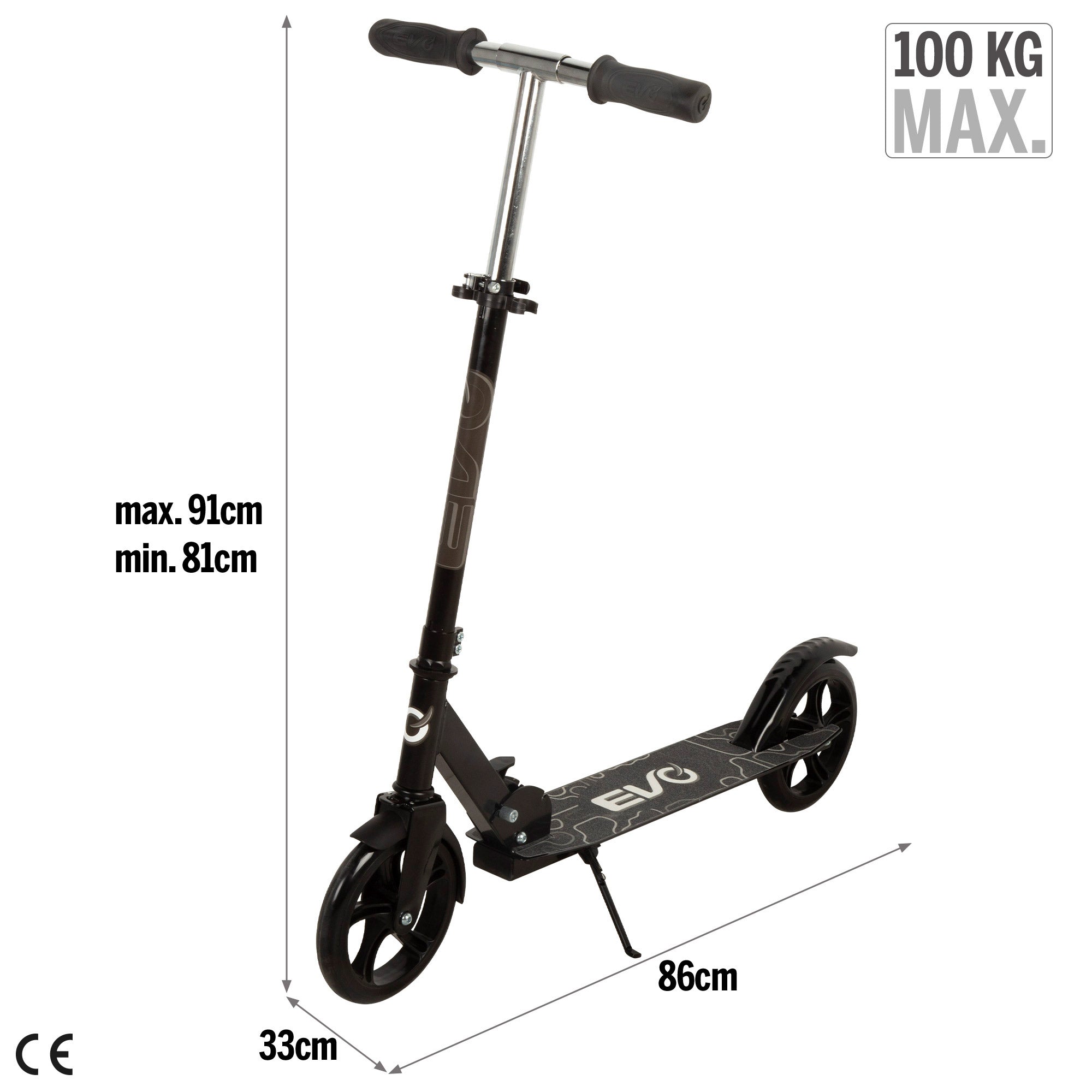 Patinete 2 ruedas plegable y ajustable altura negro EVO