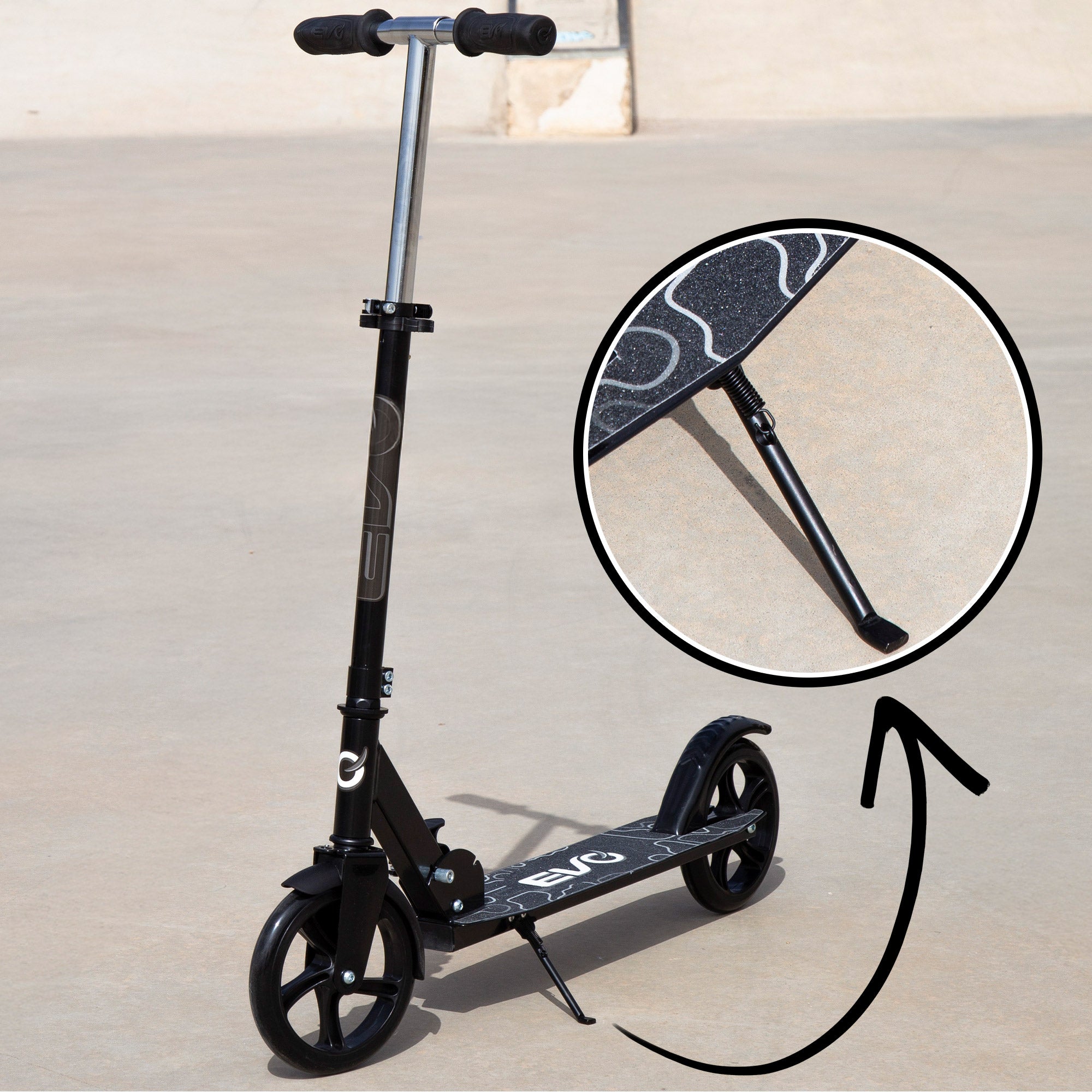 Patinete 2 ruedas plegable y ajustable altura negro EVO