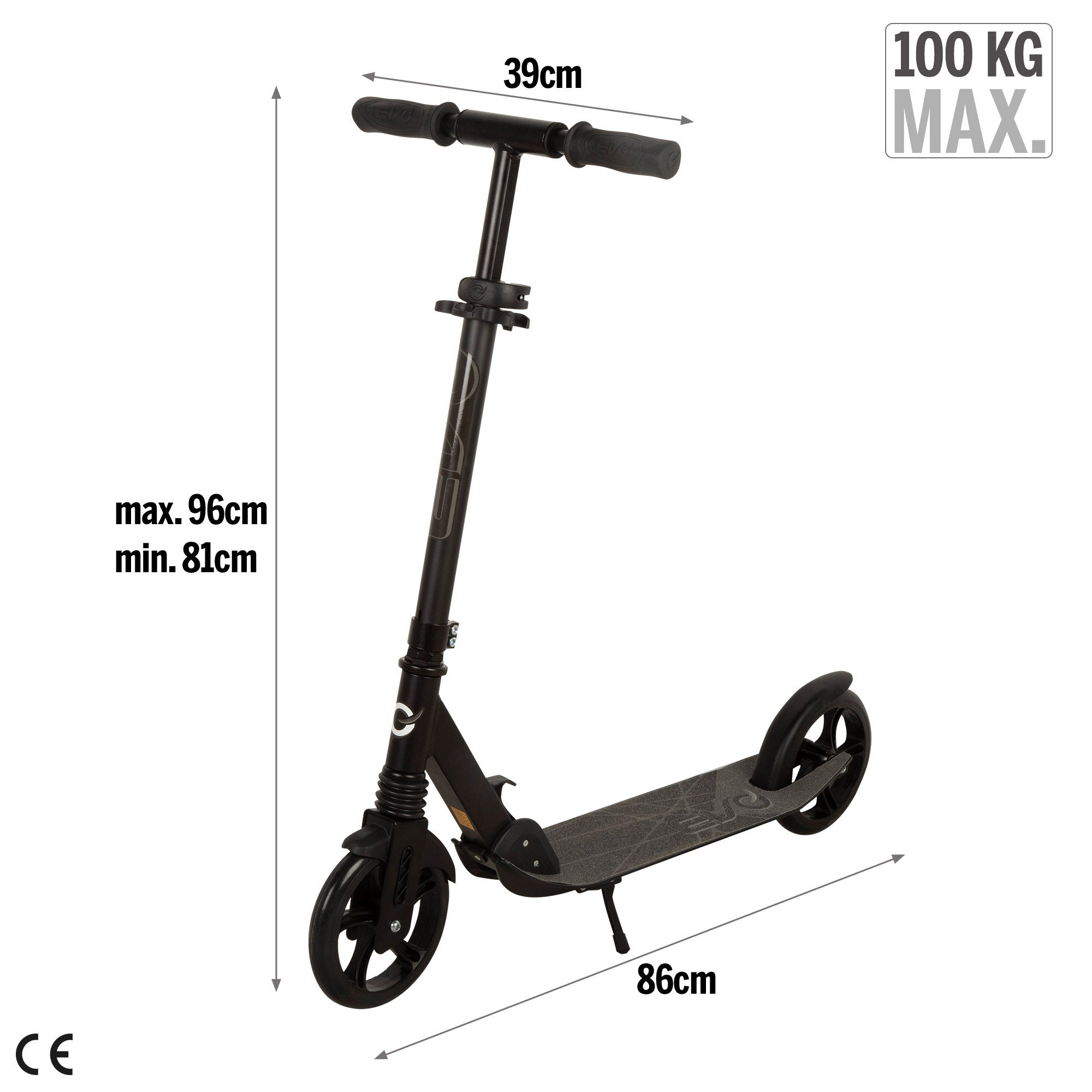 Patinete 2 ruedas plegable y ajustable negro EVO