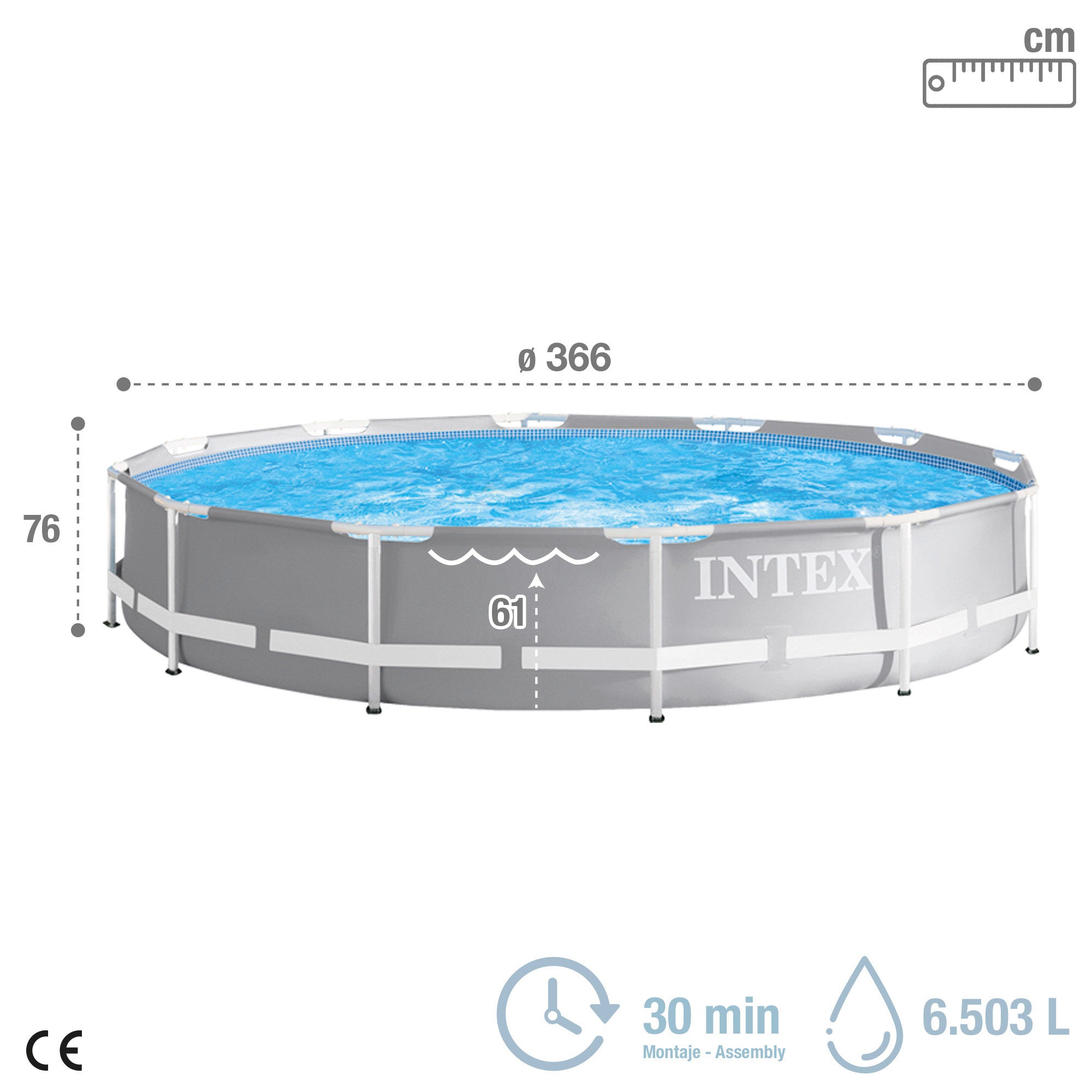 INTEX Piscina desmontable redonda Prism Frame 366x76 cm con depuradora