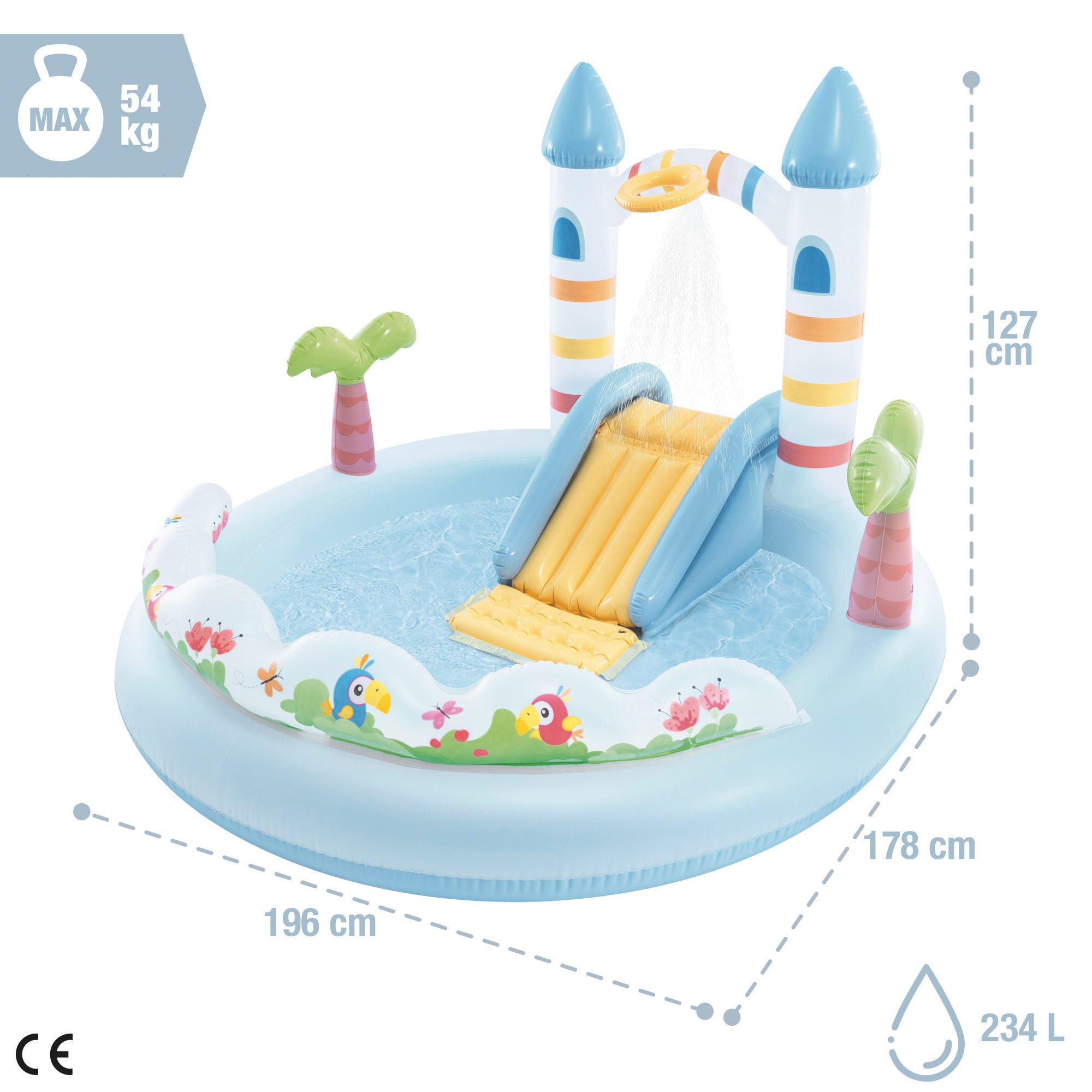 INTEX Centro de juegos hinchable con tobogán castillo unicornio