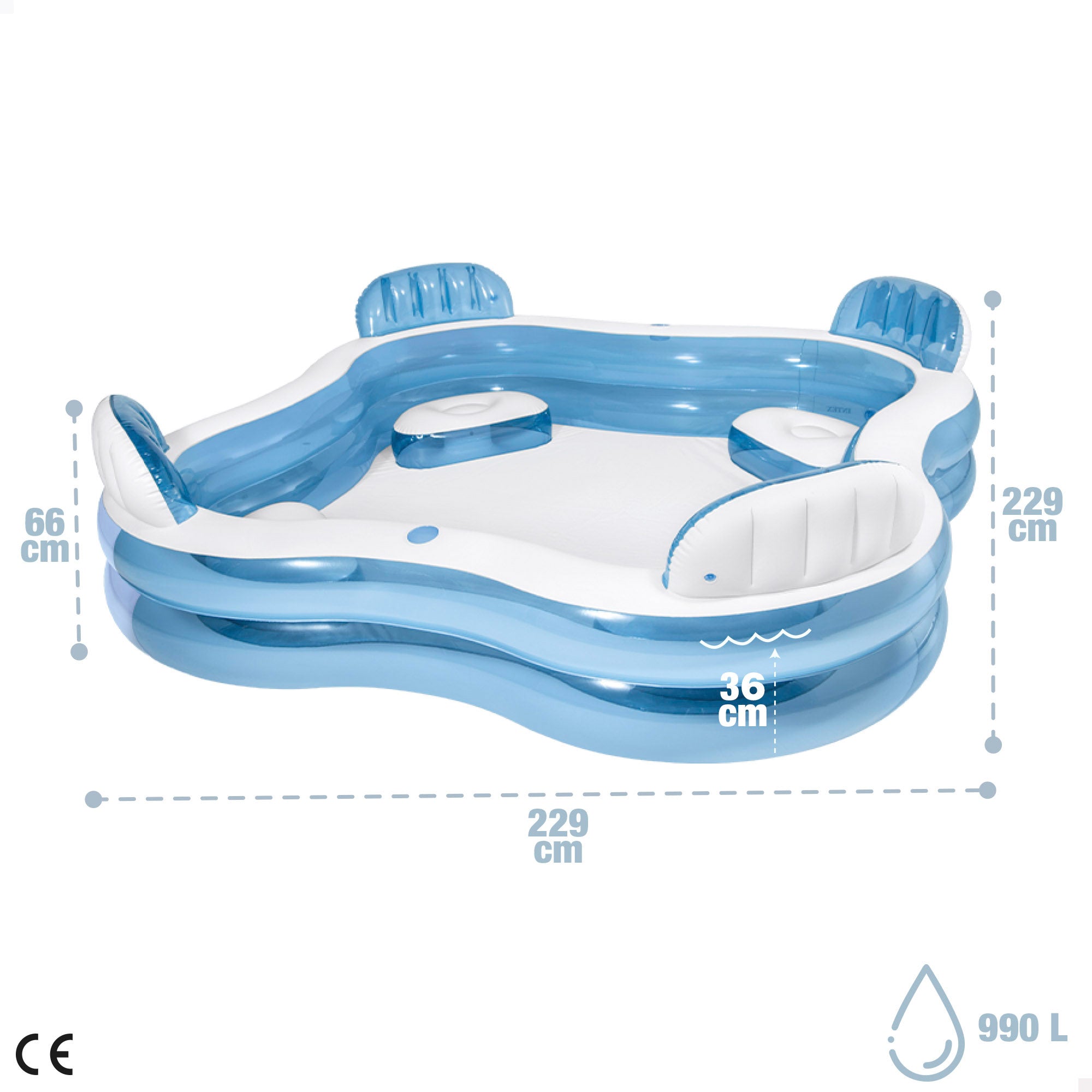 INTEX Piscina hinchable con asientos 229x229x66 cm - 990 l