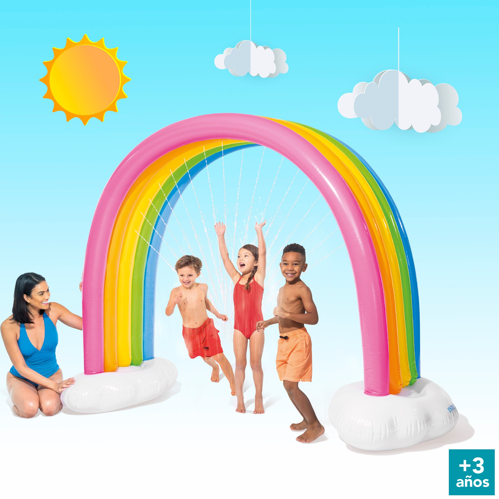 INTEX Arcoíris gigante inflable con spray 300x109x180 cm