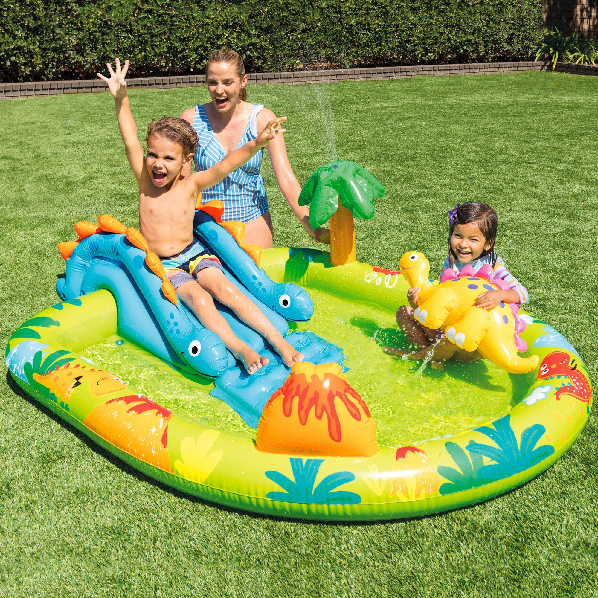 INTEX Centro de juegos dinosaurios hinchable tobogán y ducha
