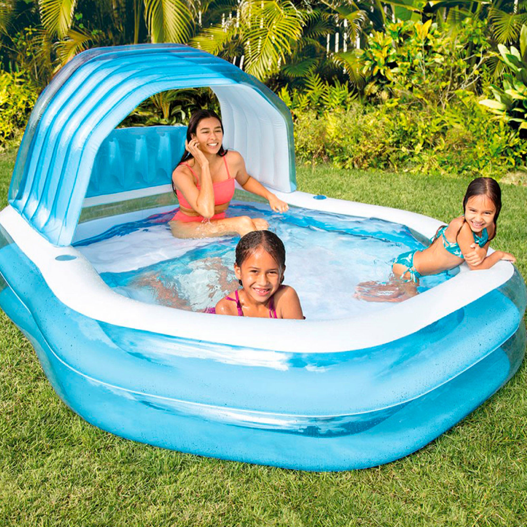 Piscina insuflável infantil INTEX com assento e cobertura, azul, 229x191x135 cm