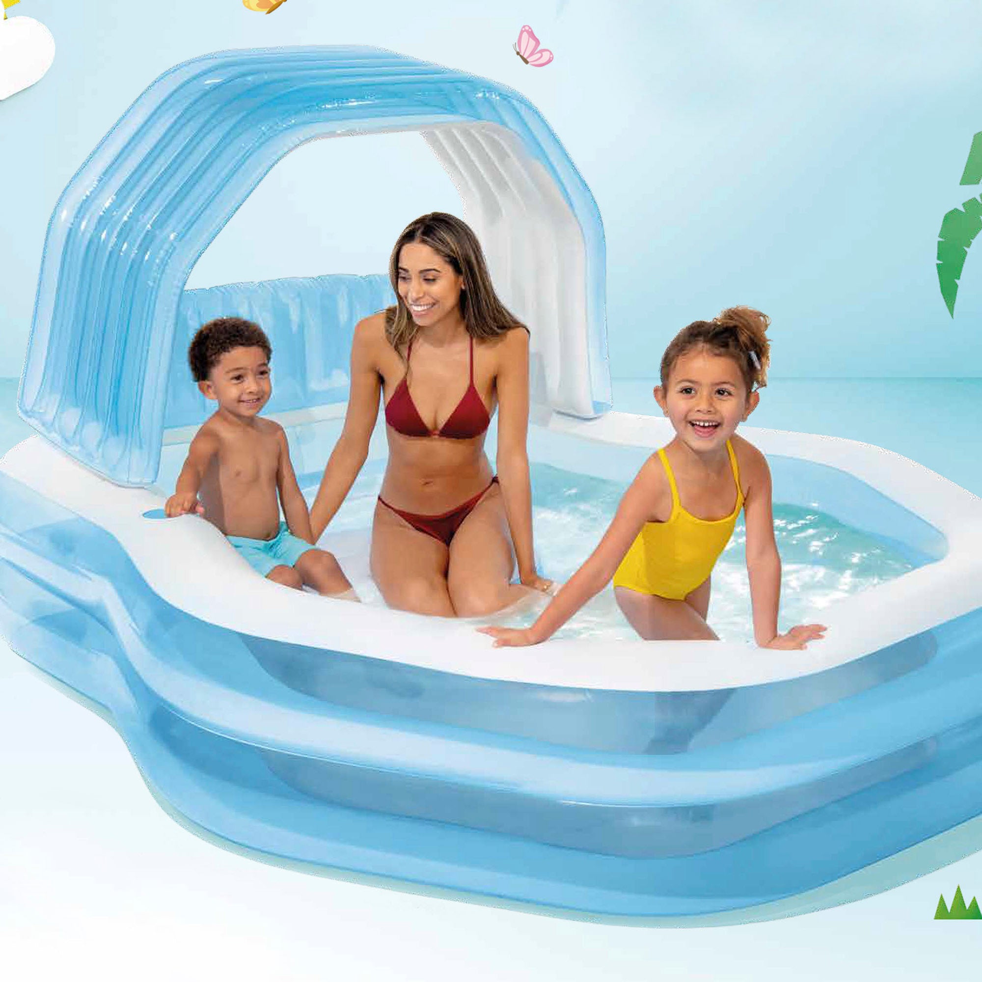 Piscina insuflável infantil INTEX com assento e cobertura, azul, 229x191x135 cm