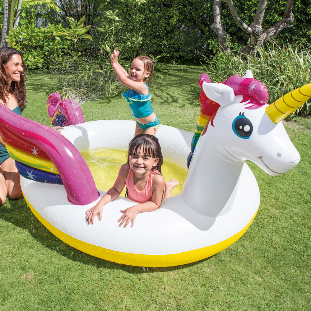 INTEX Piscina unicornio hinchable multicolor con pulverizador