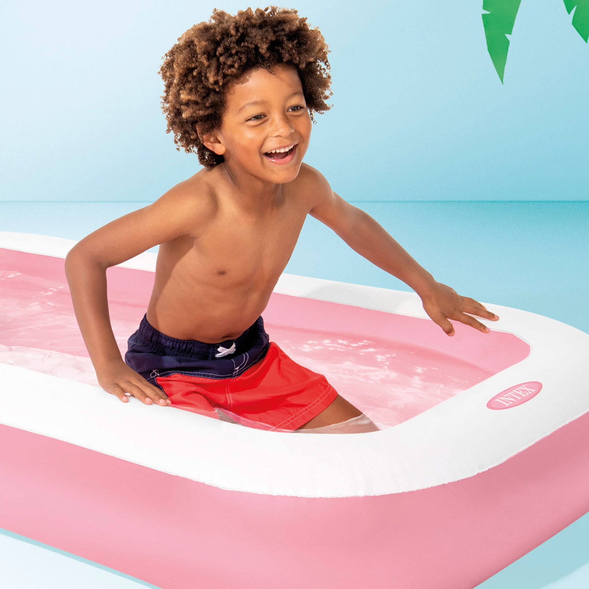 INTEX Piscina hinchable infantil rosa con suelo acolchado 166x100x25 cm