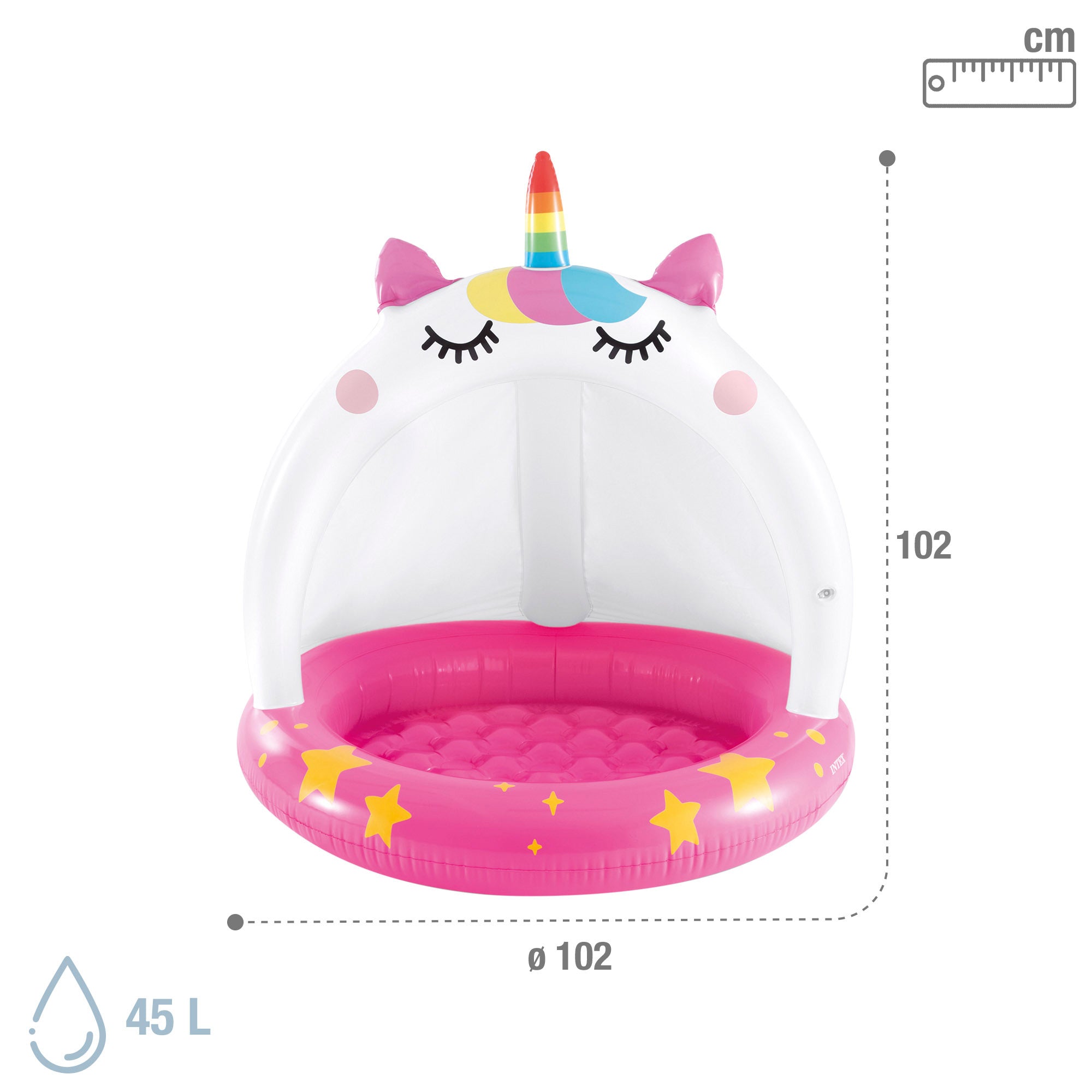 INTEX Piscina hinchable gato unicornio con parasol y suelo acolchado