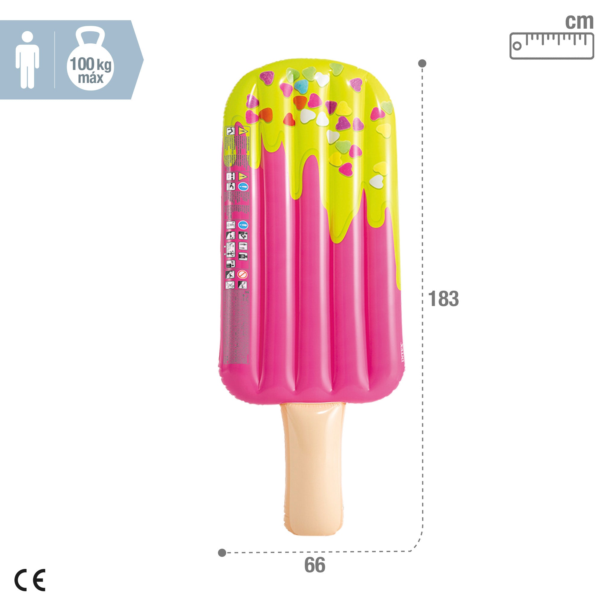 Colchão insuflável colorido em forma de gelado da INTEX, 76x191 cm