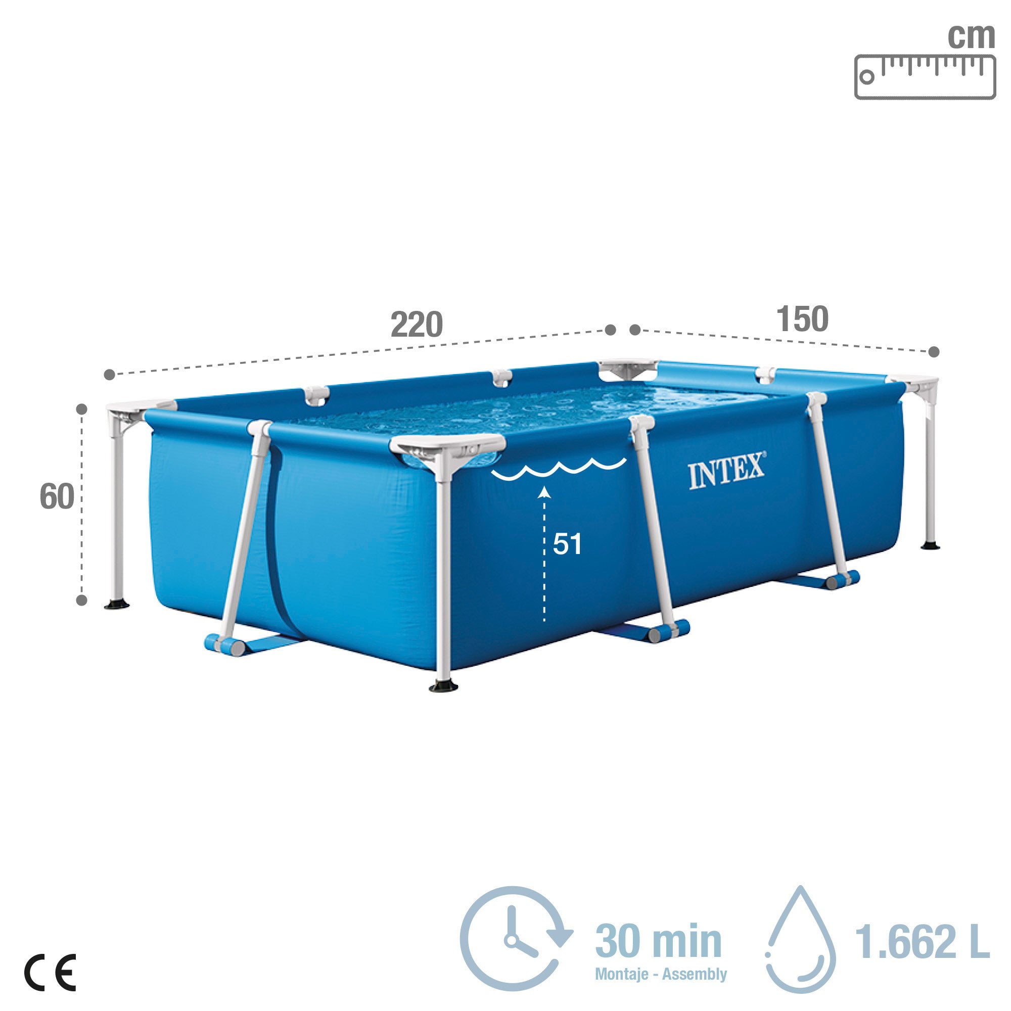 INTEX Piscina desmontable Small Frame 220x150x60 cm - 1.662 l