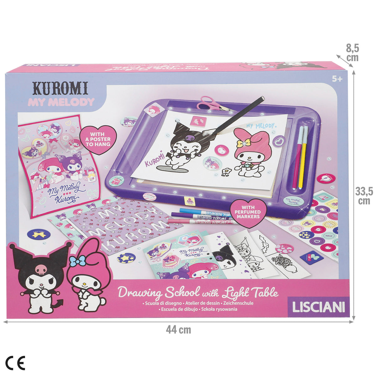 Kuromi Mesa de dibujo con luz y accesorios + 3 años