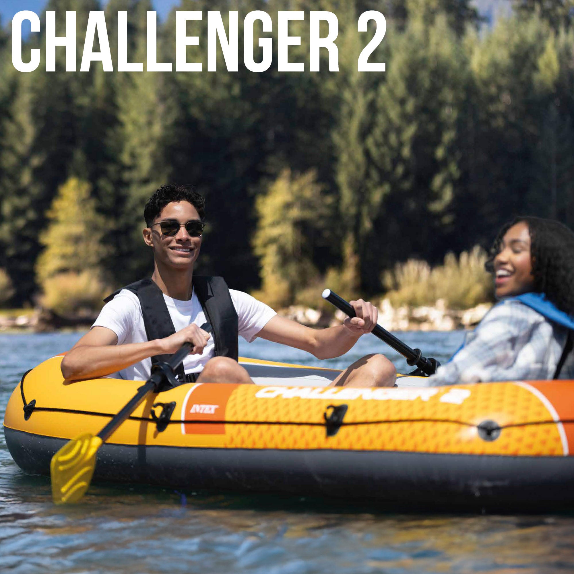 INTEX Barca hinchable Challenger 2 con remos y bomba de inflado