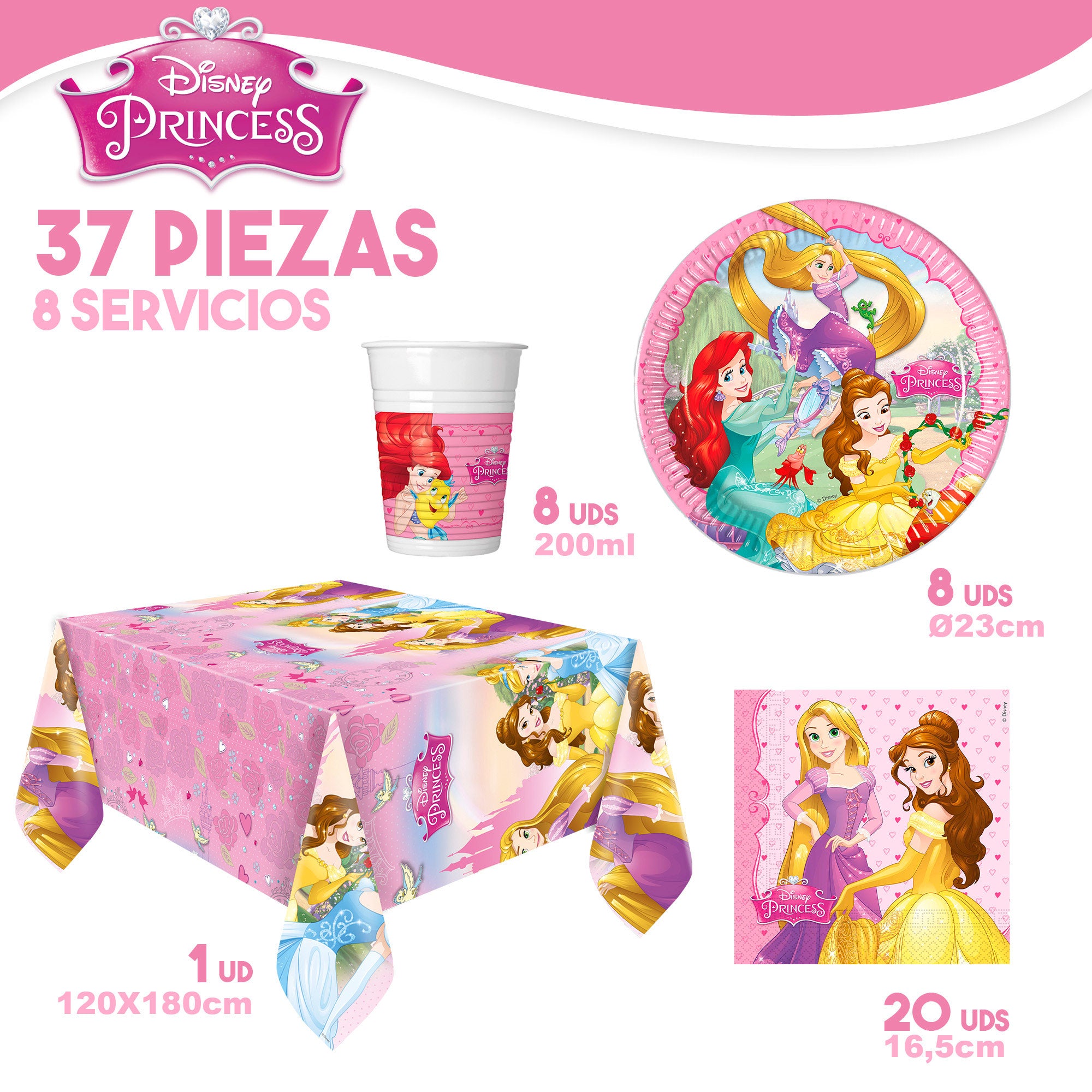 Disney Princess Vajilla infantil desechable 37 piezas