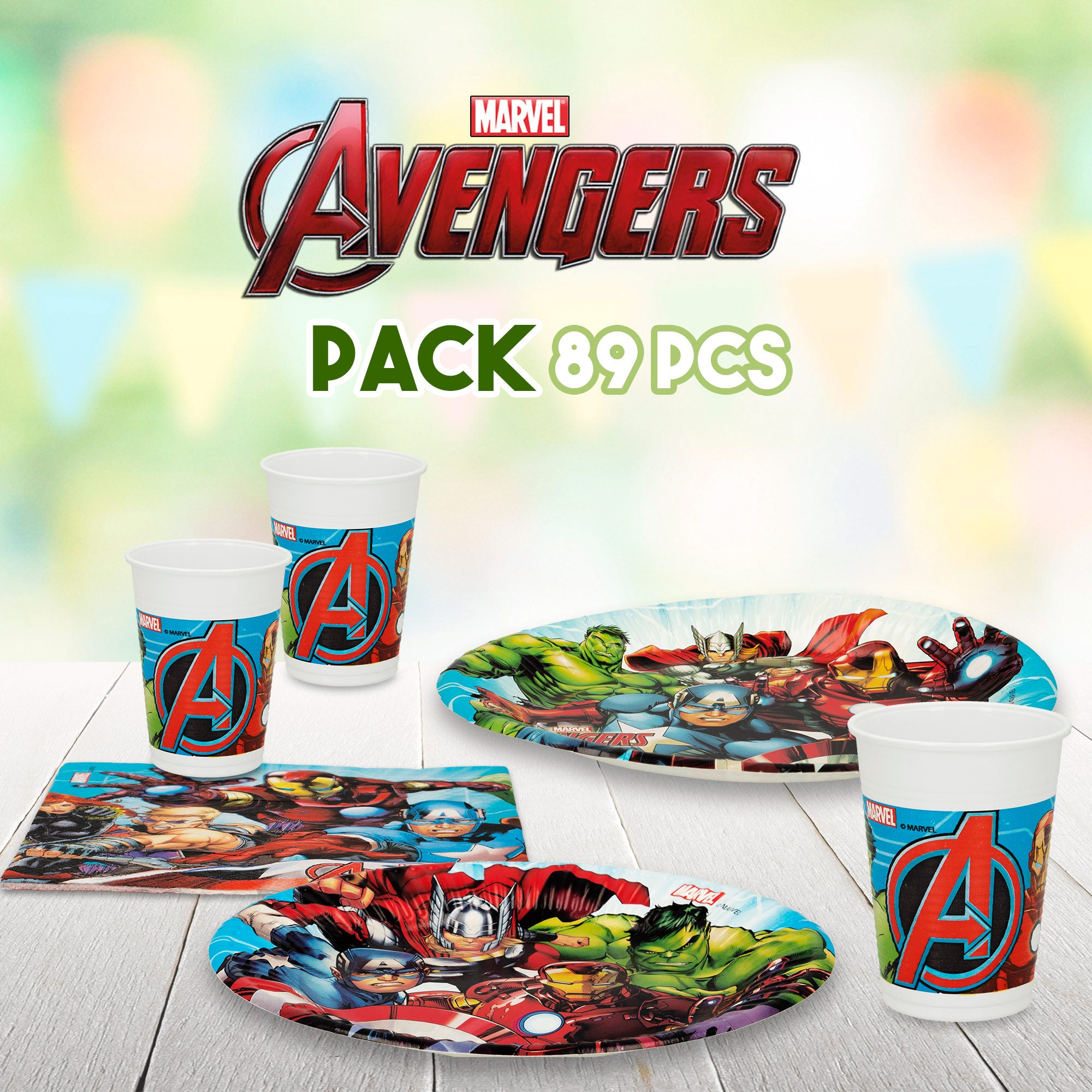Avengers Vajilla infantil desechable 89 piezas