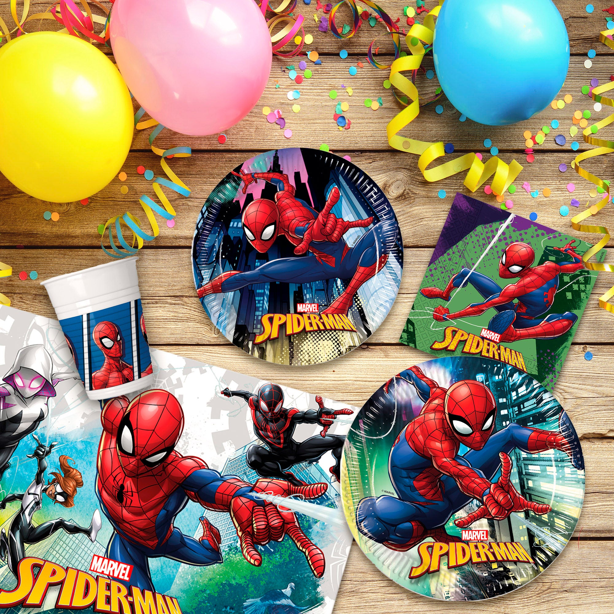 Spider-Man Set vajilla infantil y decoración desechable 66 piezas