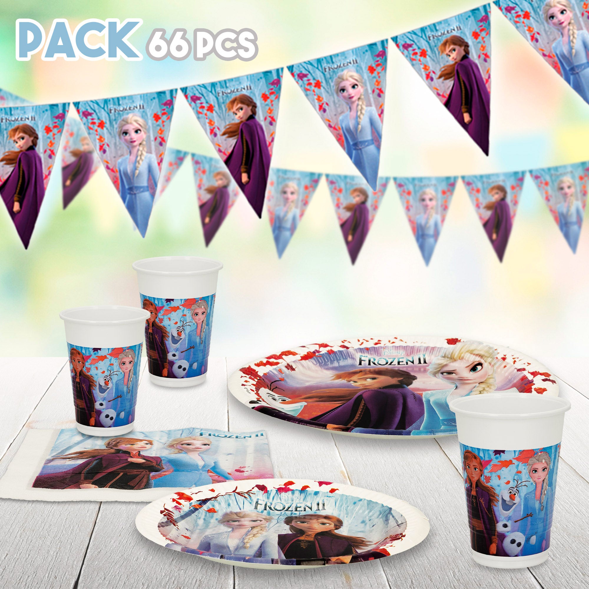Frozen Set Vajilla infantil y decoración desechable 66 piezas