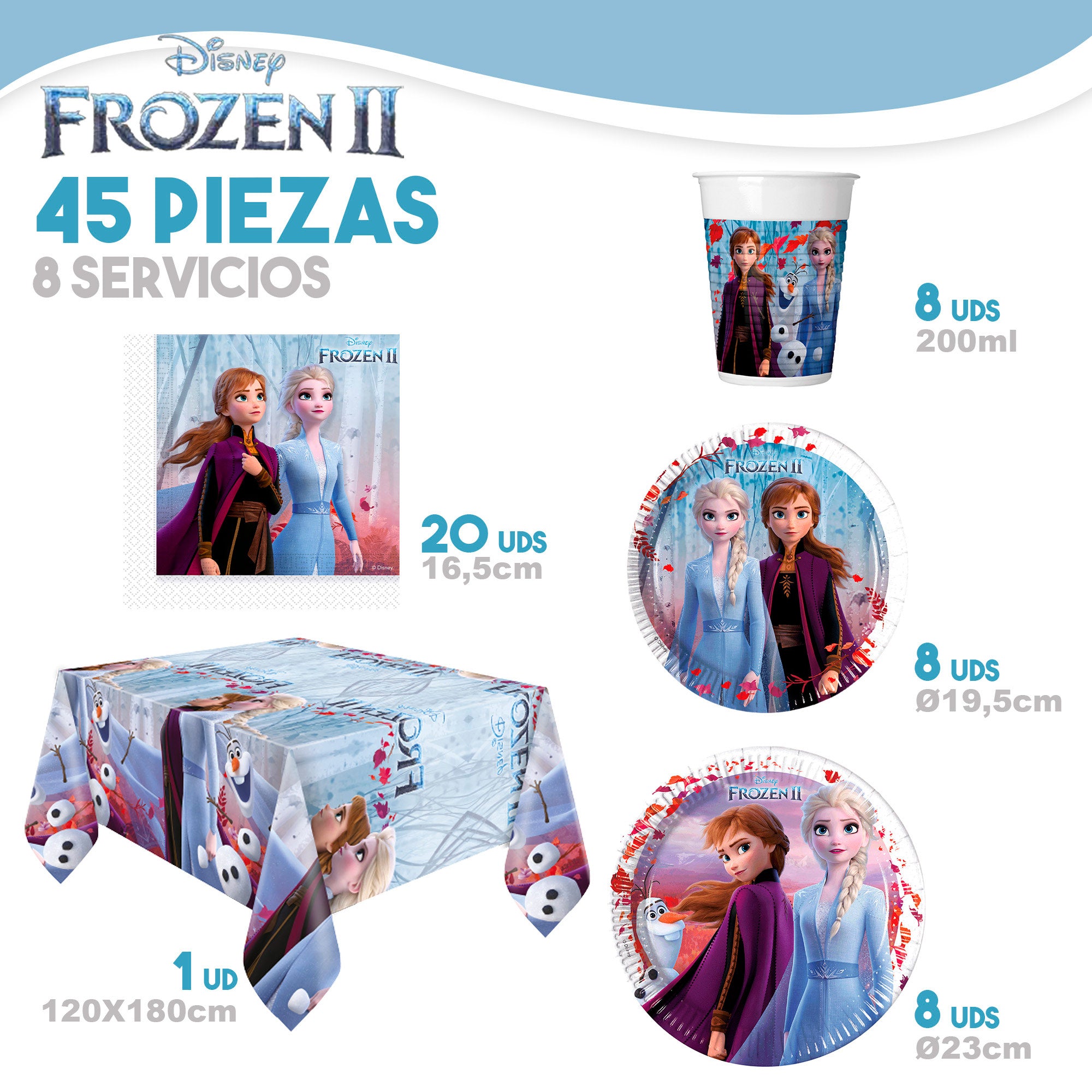 Frozen Set Vajilla infantil y decoración desechable 66 piezas