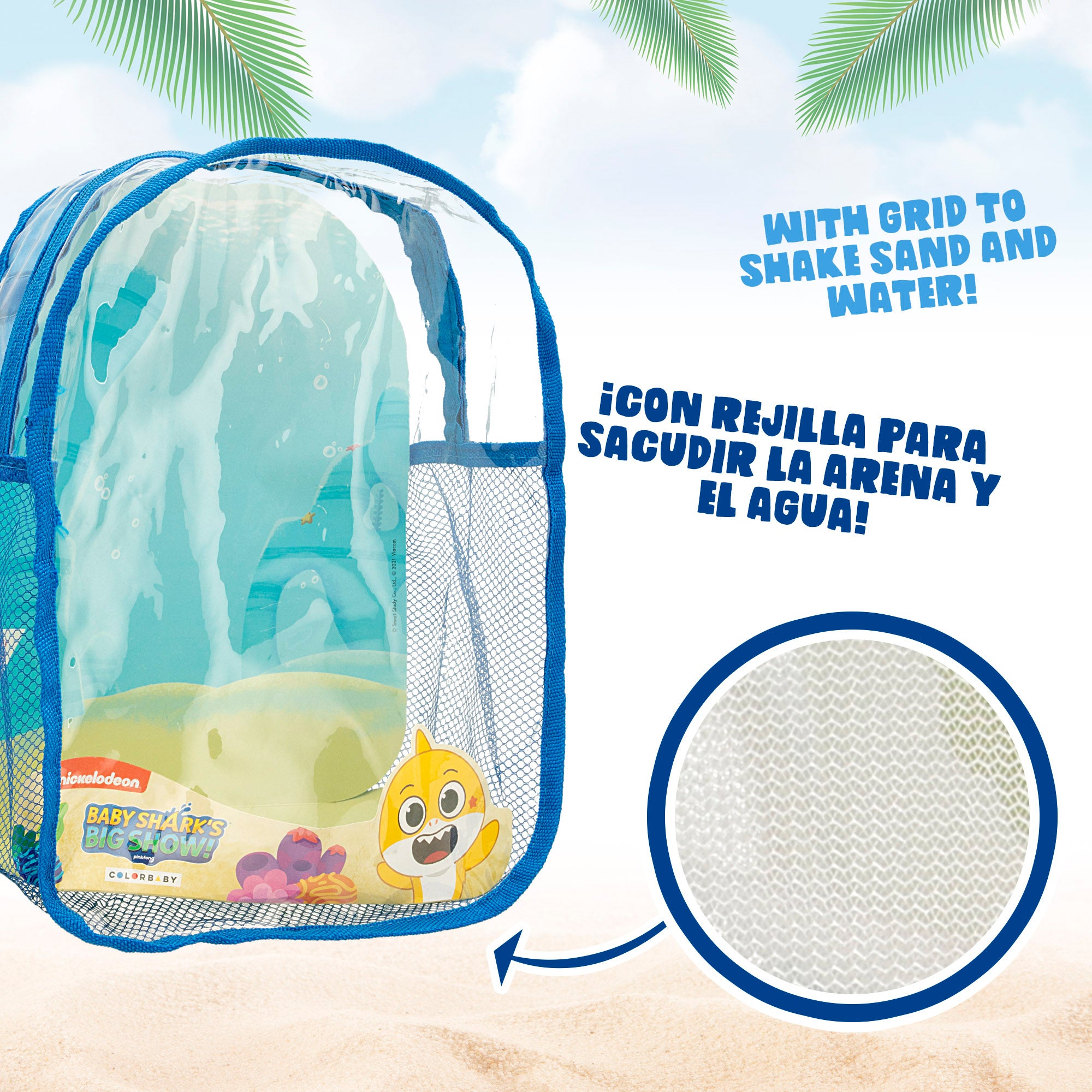 Baby Shark Set cubo playa con accesorios y mochila transporte