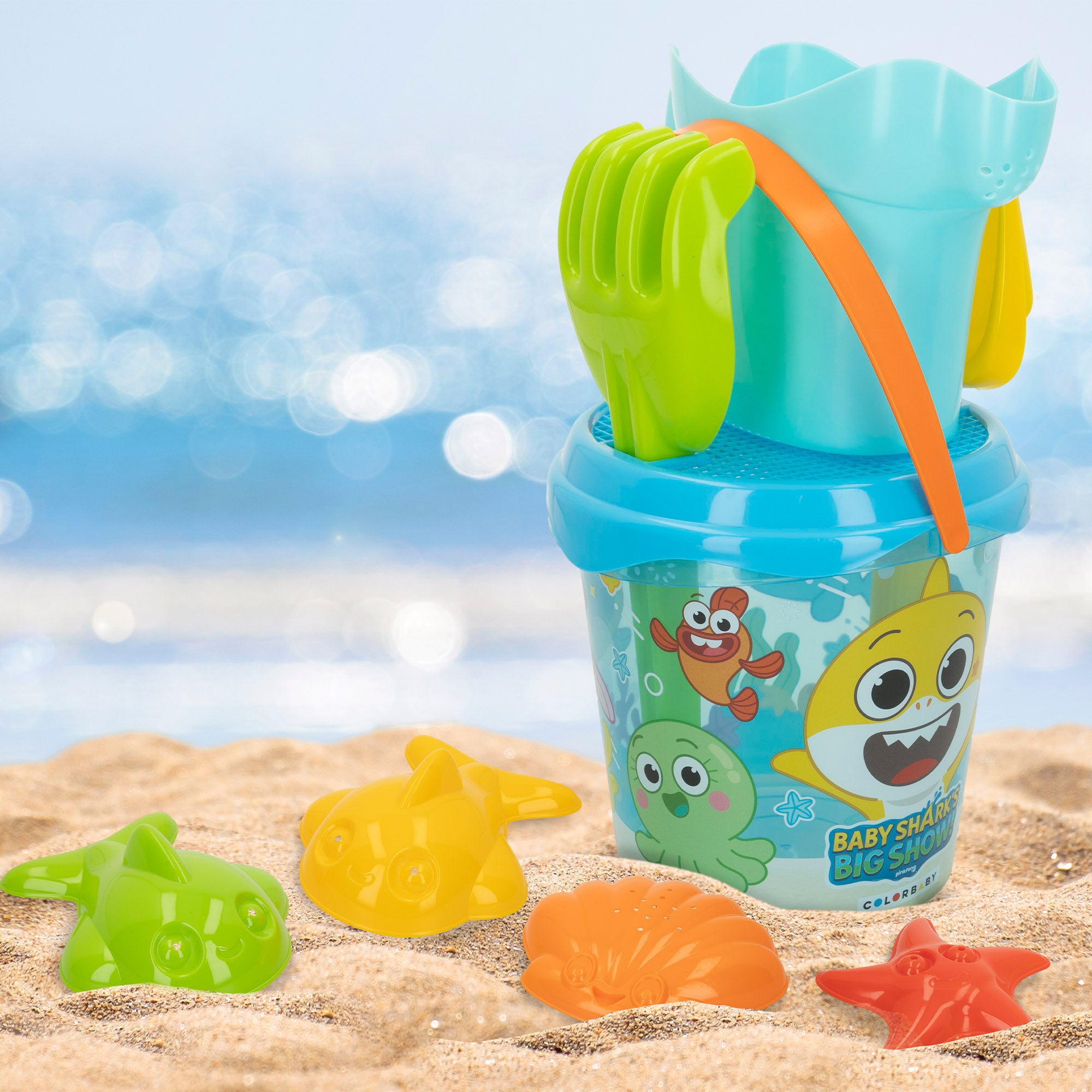 Baby Shark Set cubo playa con accesorios y mochila transporte