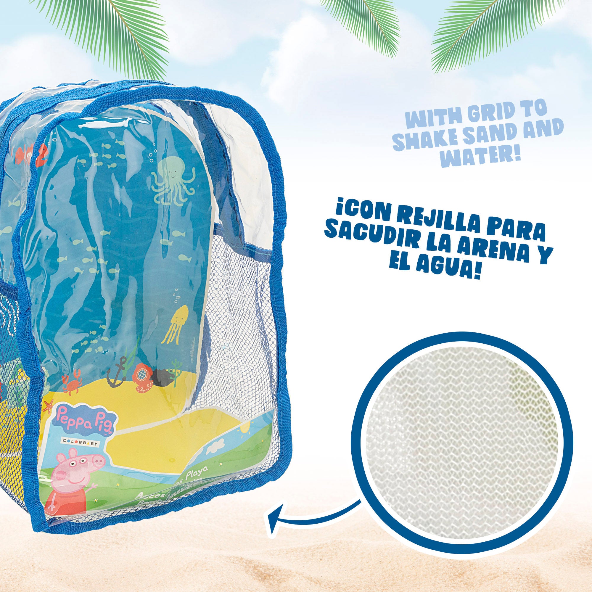 Peppa Pig Set cubo playa con accesorios y mochila transporte