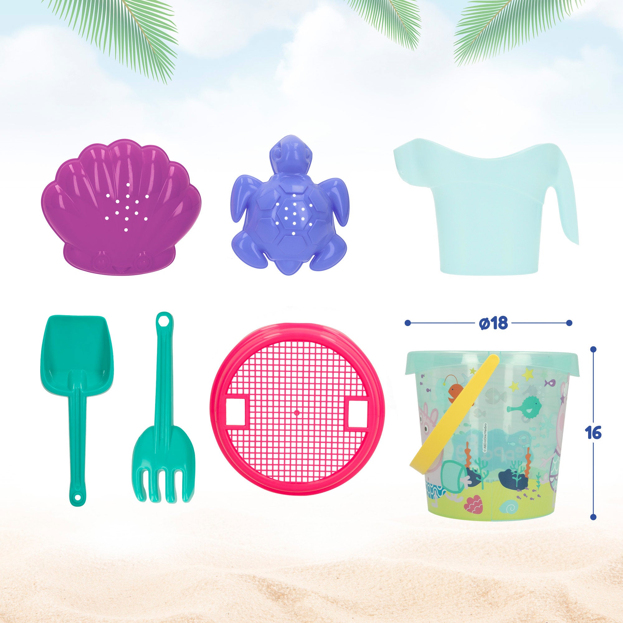 Peppa Pig Set cubo playa con accesorios y mochila transporte