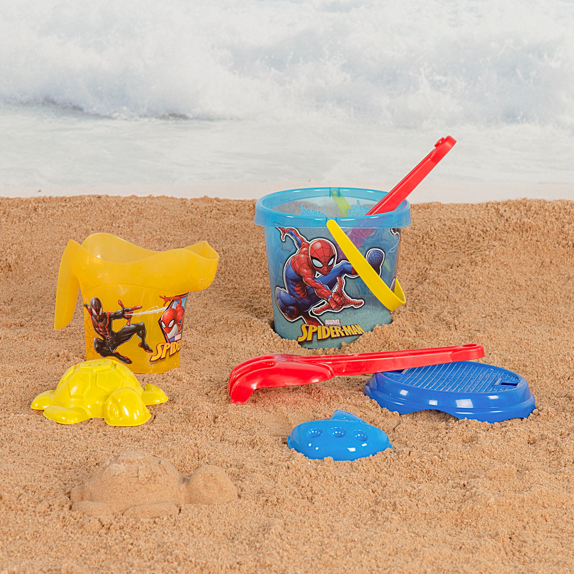 Spiderman Set cubo playa  Ø18 cm con accesorios y mochila transporte